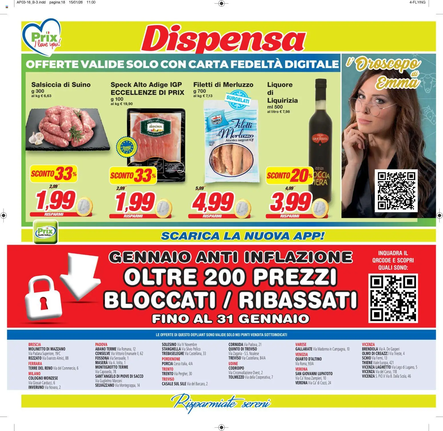 Volantino Prix del 23.01.2026 | Pagina: 18 | Prodotti: Speck, Merluzzo, Salsiccia, Liquore