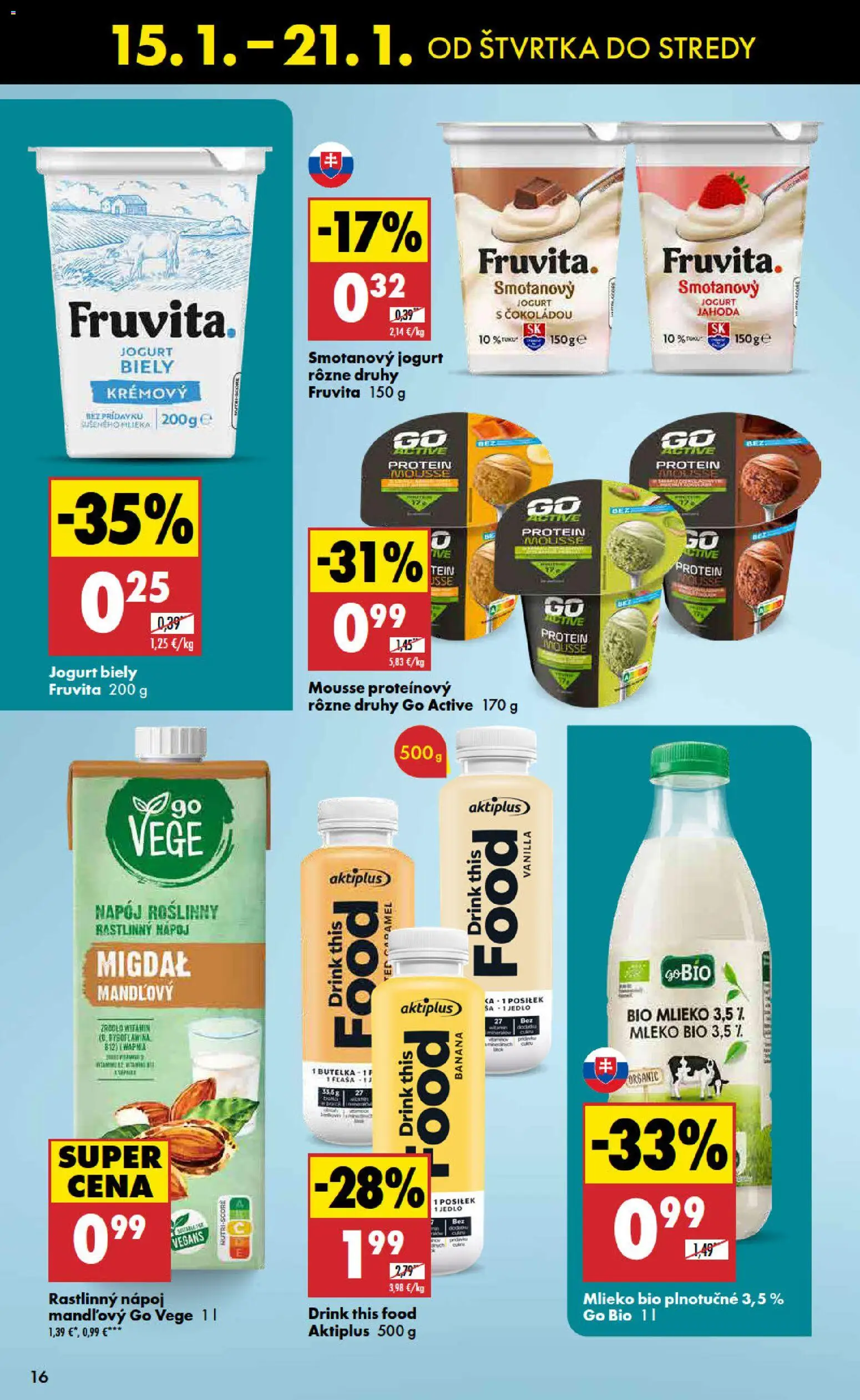 Nové Biedronka akcie – leták je platný od 15.01.2026 | Strana: 16 | Produkty: Mlieko, Jogurt, Protein
