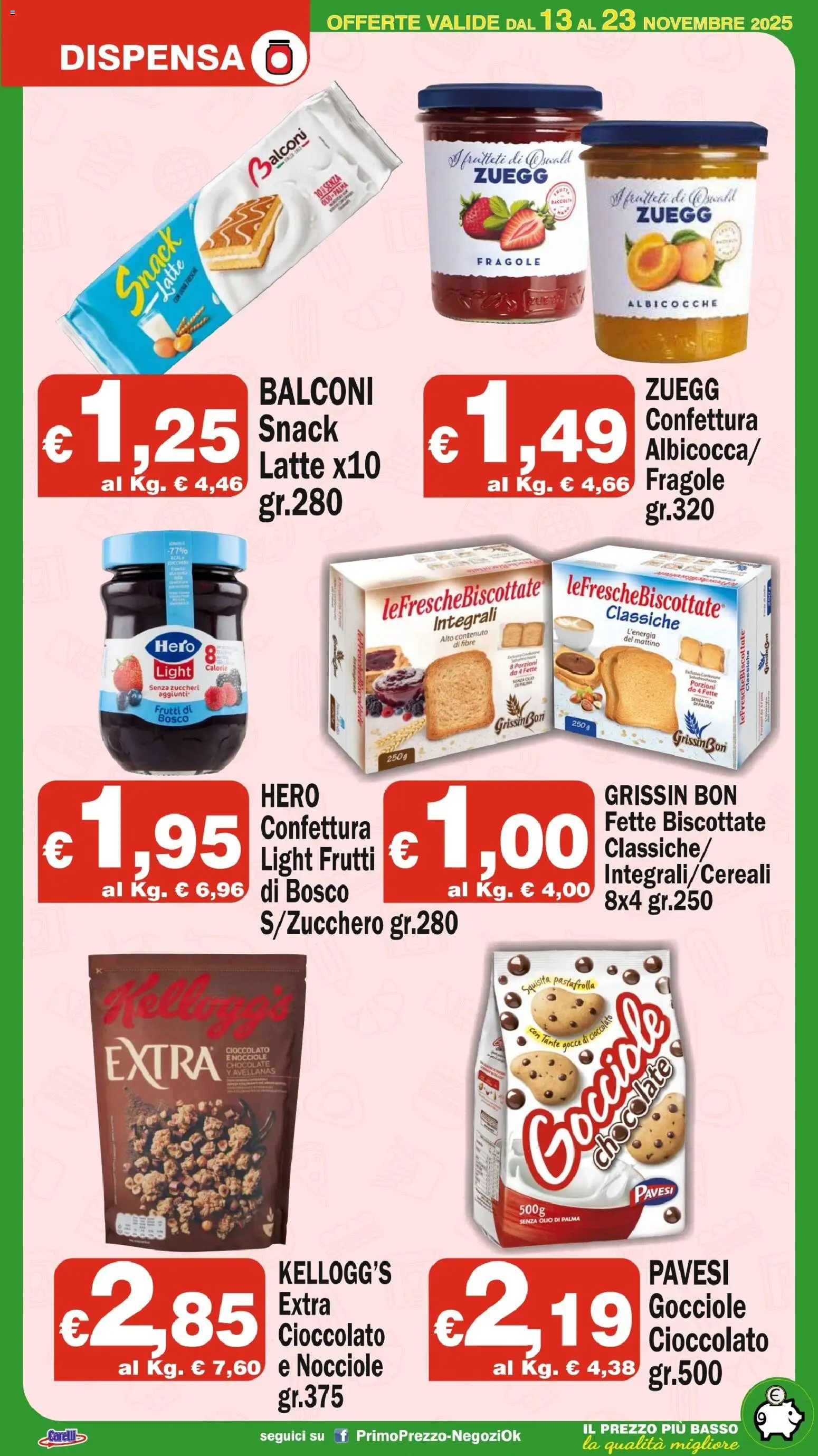 Volantino Primo Prezzo del 13.11.2025 | Pagina: 6 | Prodotti: Latte, Nocciole, Albicocche, Fette biscottate