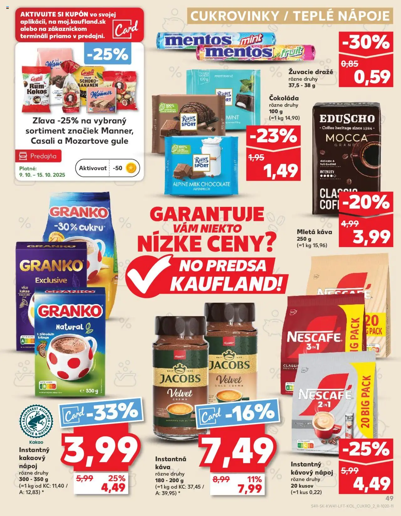 Nové Kaufland akcie – leták je platný od 09.10.2025 | Strana: 49 | Produkty: Jacobs Velvet, Káva, Čokoláda, Rum