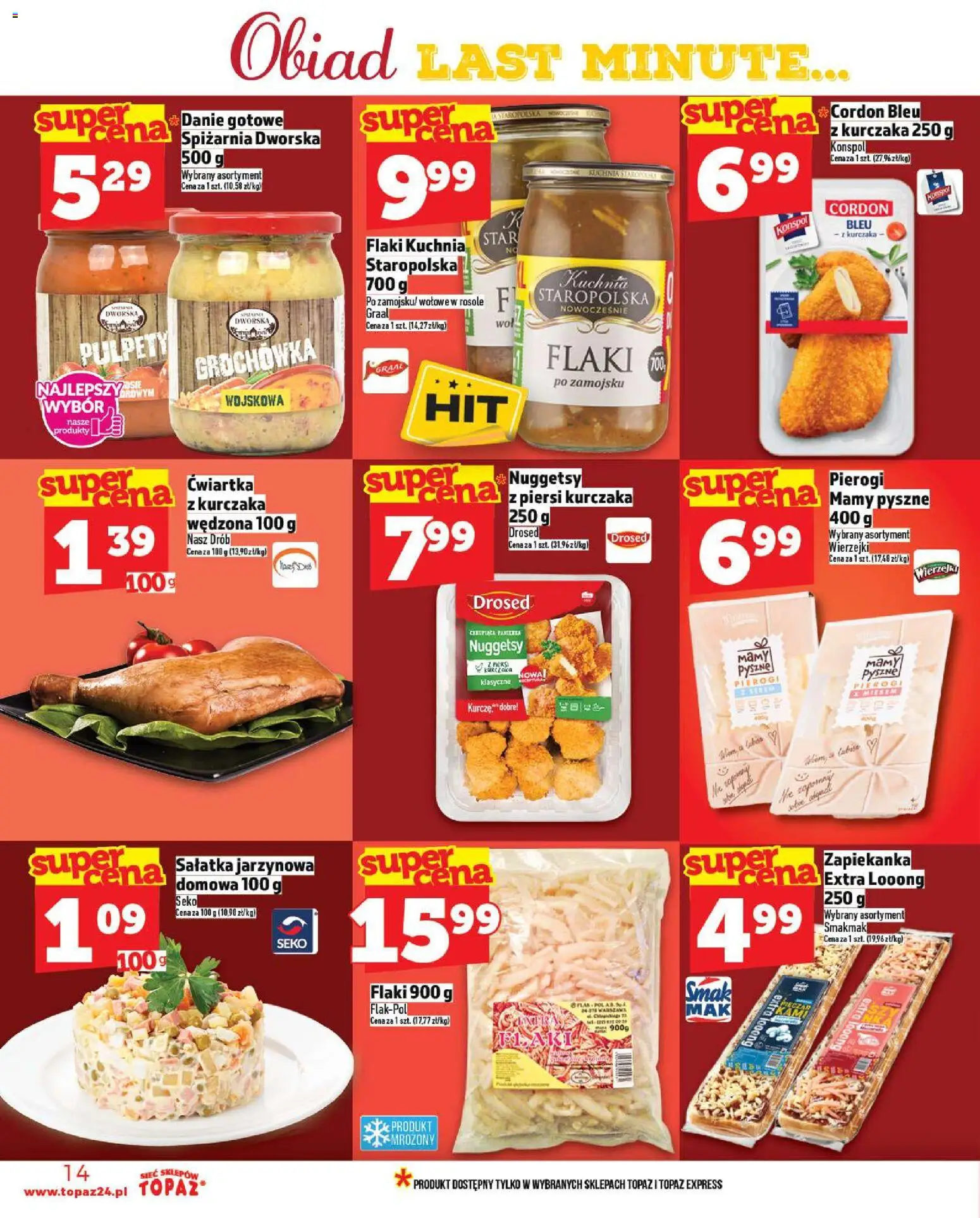 Topaz Gazetka MAZ od 30.10.2025 | Strona: 14 | Produkty: Piersi, Pierogi, Zapiekanka, Flaki