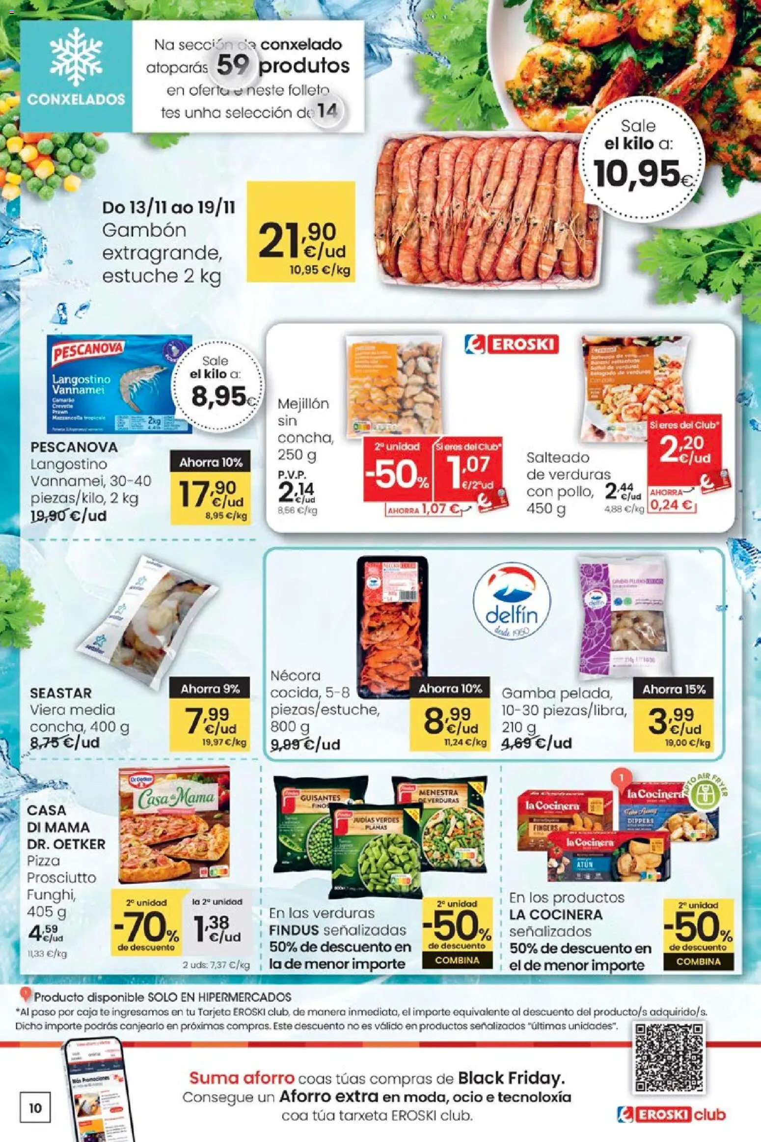 Eroski - Adiántate ao Nadal │ válido desde el 13.11.2025 | Página: 10 | Productos: Pizza, Té, Caja, Gamba