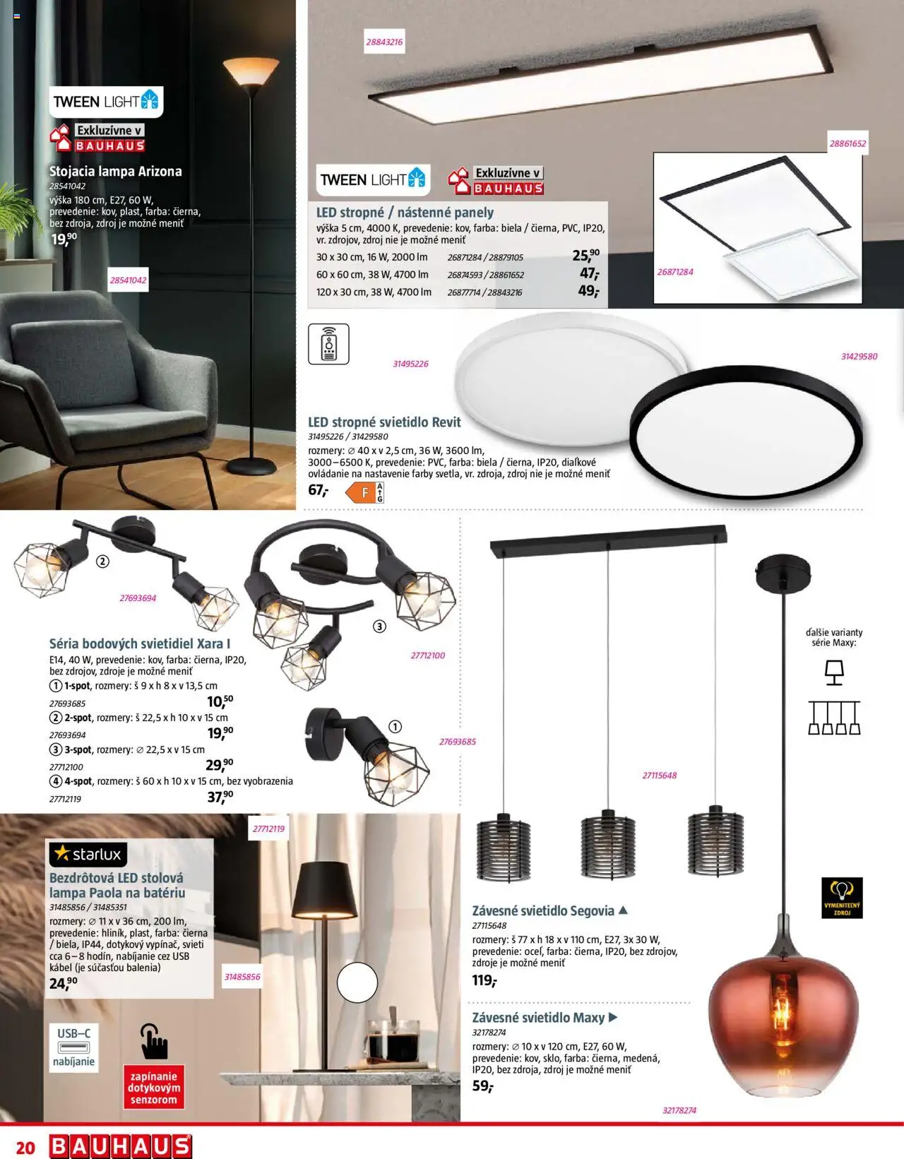 Nové Bauhaus akcie – leták je platný od 08.09.2025 | Strana: 20 | Produkty: Panely, Lampa, Závesné svietidlo, Stropné svietidlo
