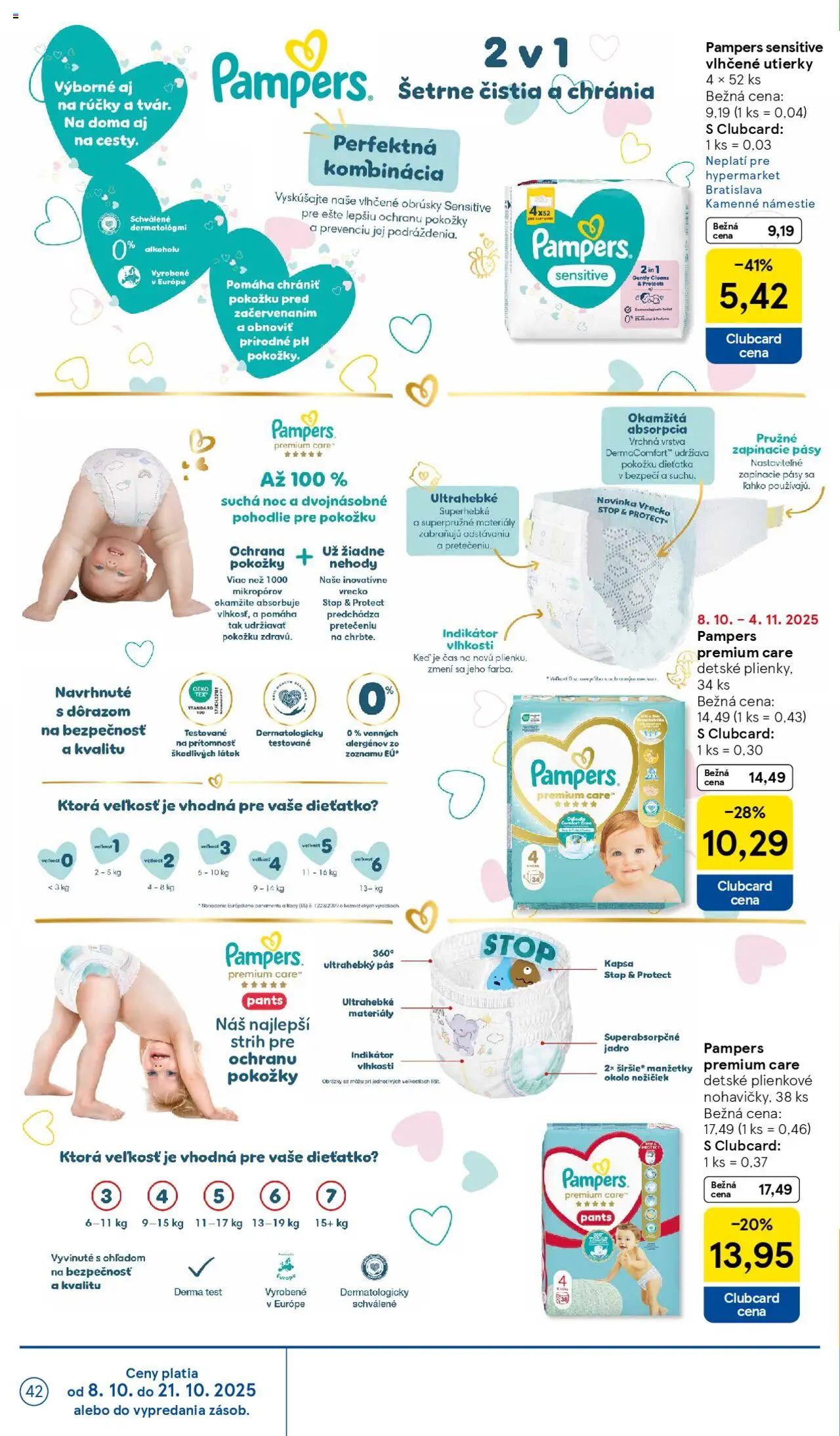 Nové Tesco akcie – leták je platný od 08.10.2025 | Strana: 42 | Produkty: Pás, Nohavičky, Plienky