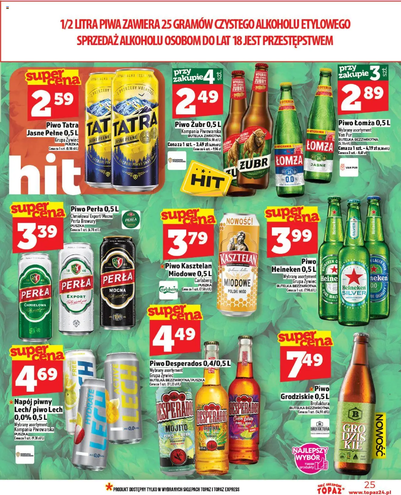 Topaz Gazetka MAZ od 23.10.2025 | Strona: 25 | Produkty: Miód, Pomelo, Piwo perła, Tequila