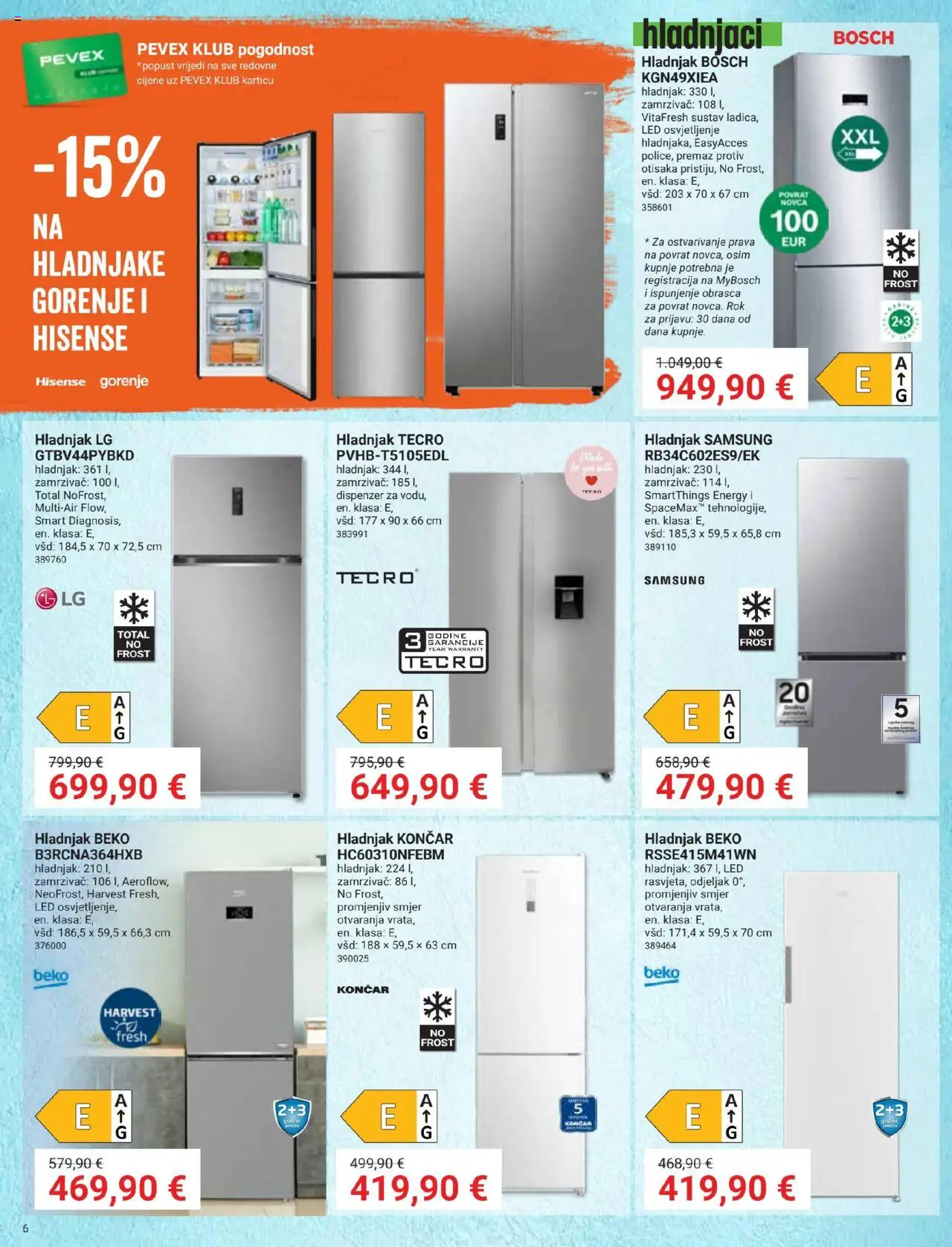 Pevex katalog | vrijedi od 28.08.2025 | Stranica: 6 | Proizvodi: Hladnjak, Zamrzivač