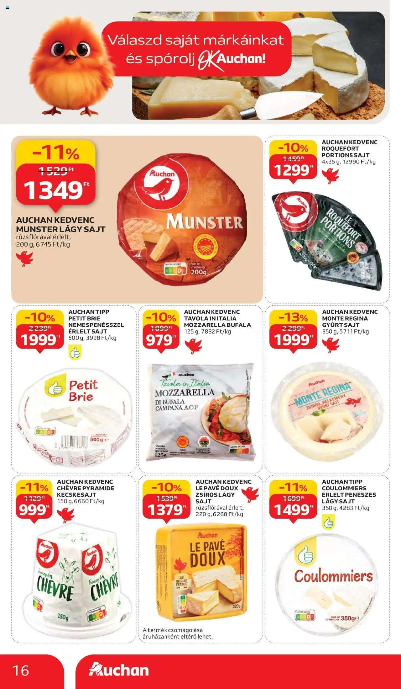 Auchan akciós ujság - amely érvényes a következő dátumtól: 11.09.2025 | Oldal: 16 | Termékek: Mozzarella, Kecskesajt, Sajt