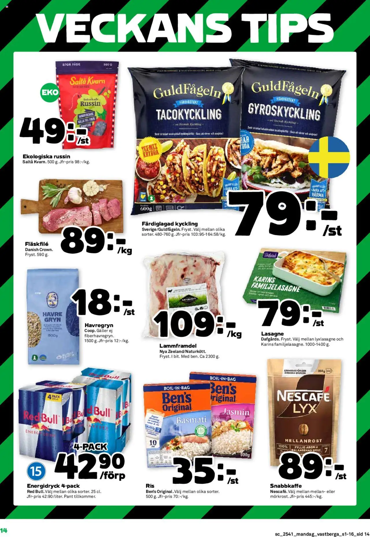 Coop Forum reklamblad aktuell från 06.10.2025 | Sida: 14 | Produkter: Red bull, Kvarn, Galler, Ris