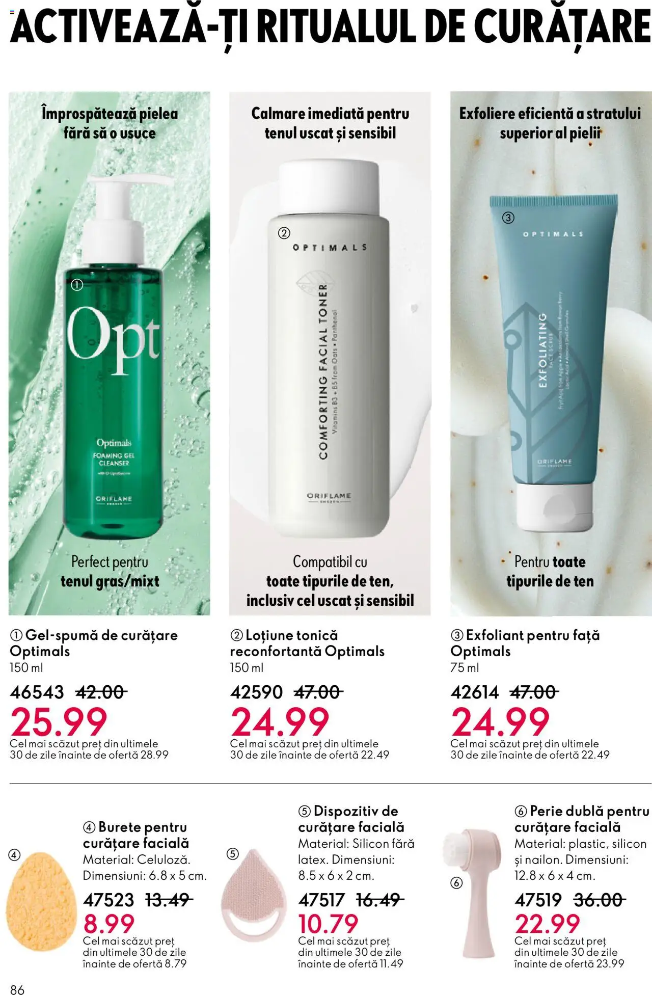 Noul catalog Oriflame – valabil de la 01.10.2025 | Pagină: 86 | Produse: Loțiune tonică, Exfoliant, Toner, Perie