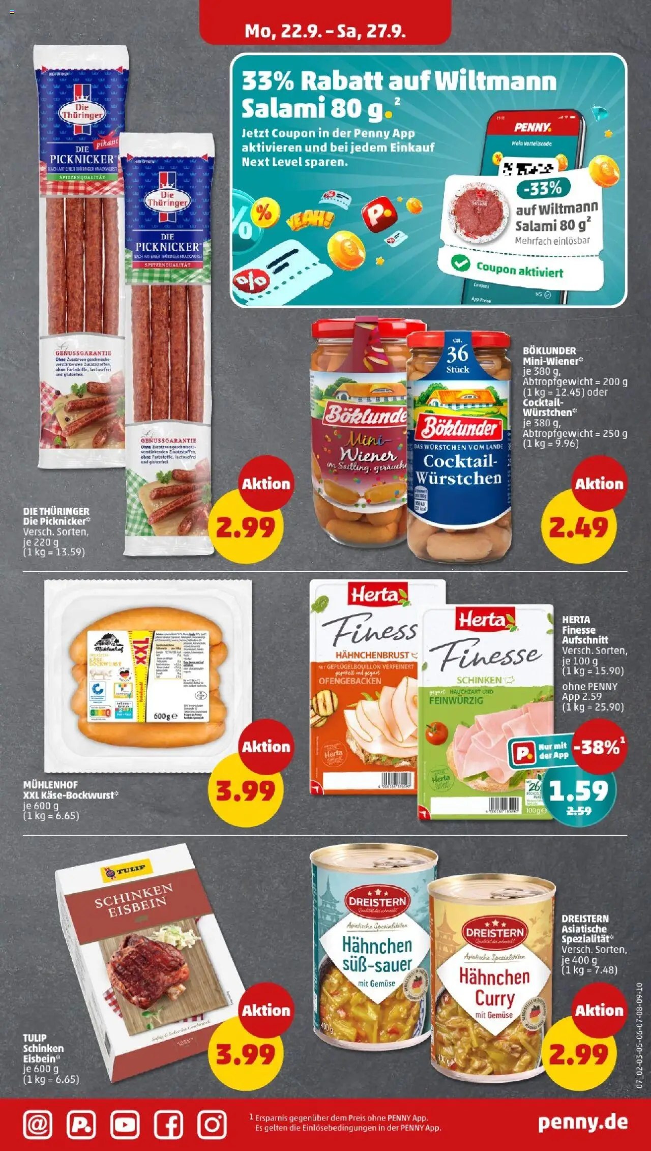 Penny - Saarland  – gültig ab 22.09.2025 | Seite: 9 | Produkte: Bockwurst, Hahnchen, Gemüse, Schinken