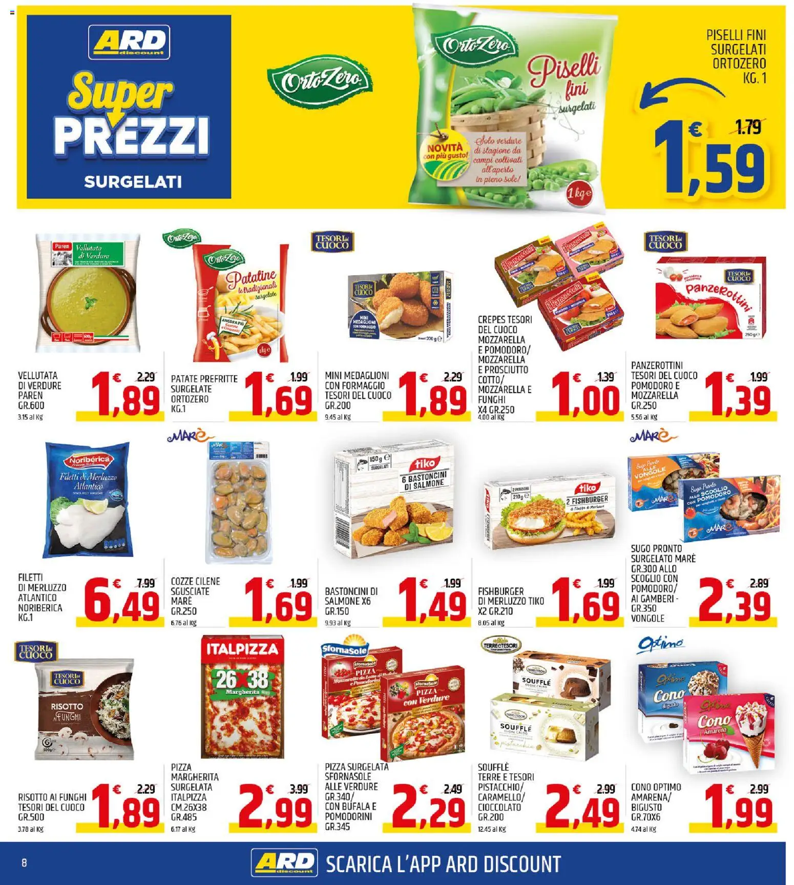 Volantino ARD Discount del 23.10.2025 | Pagina: 8 | Prodotti: Salmone, Patatine, Mozzarella, Sugo