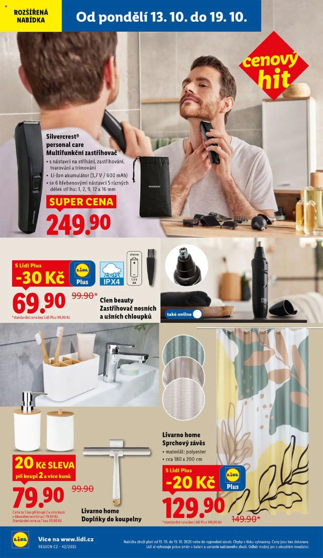 Lidl leták od 13.10.2025 | Strana: 36 | Produkty: Sprchový závěs, Závěs, Cien, Zastřihovač