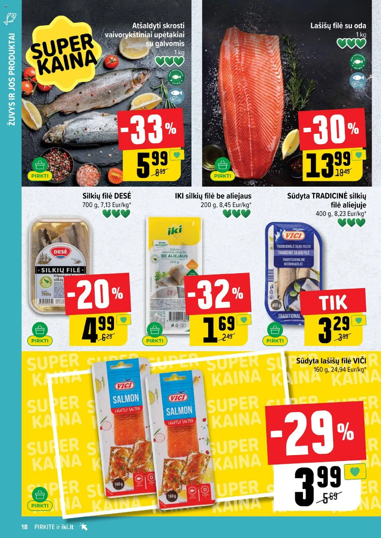 IKI akcijos nuo 26.01.2026 | Puslapis: 18 | Prekių: Silkių filė, Lašišų filė