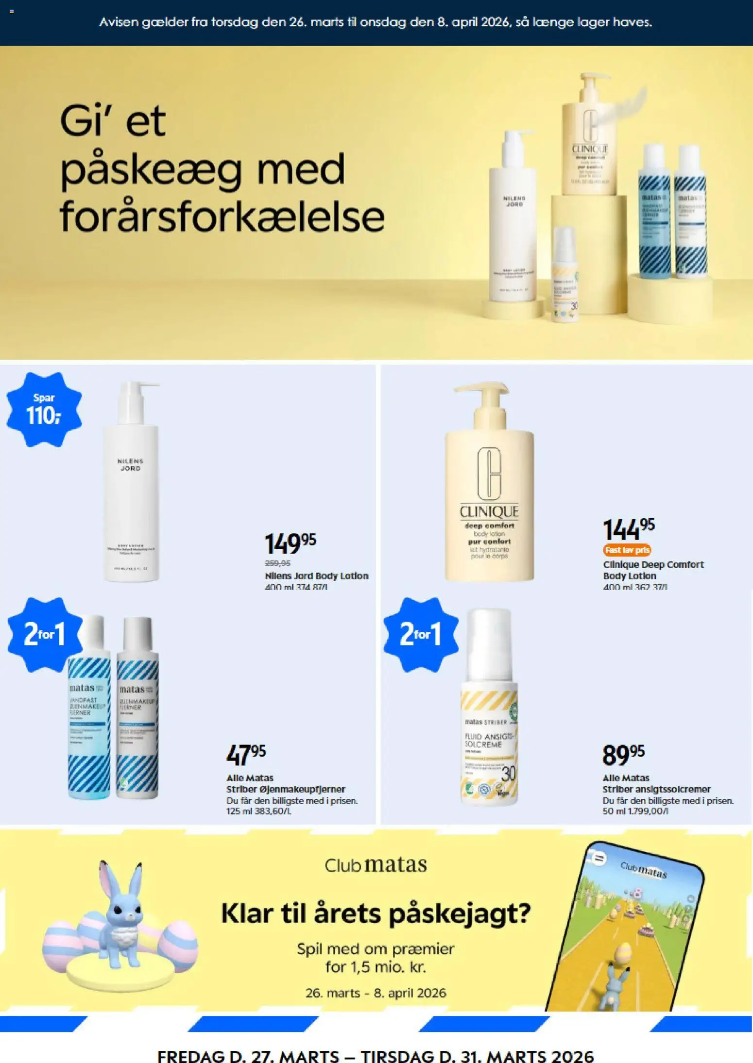 Matas tilbudsavis – gyldig fra 26.03.2026 | Side: 1 | Produkter: Makeup, Solcreme, Spil