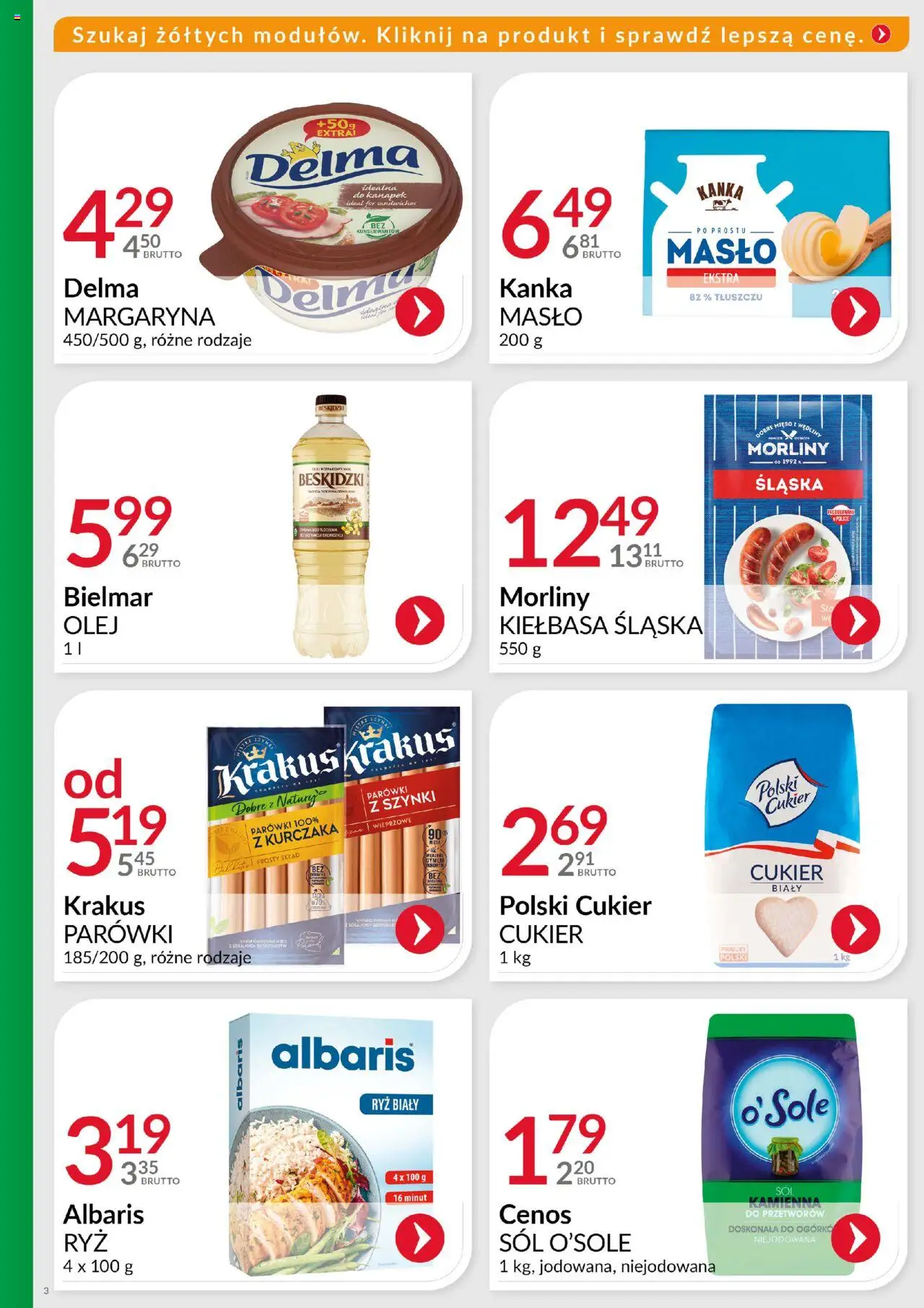 Eurocash Gazetka - Ofensywa Cenowa Spożywcza od 10.08.2025 | Strona: 3 | Produkty: Kiełbasa, Parówki, Olej, Cukier
