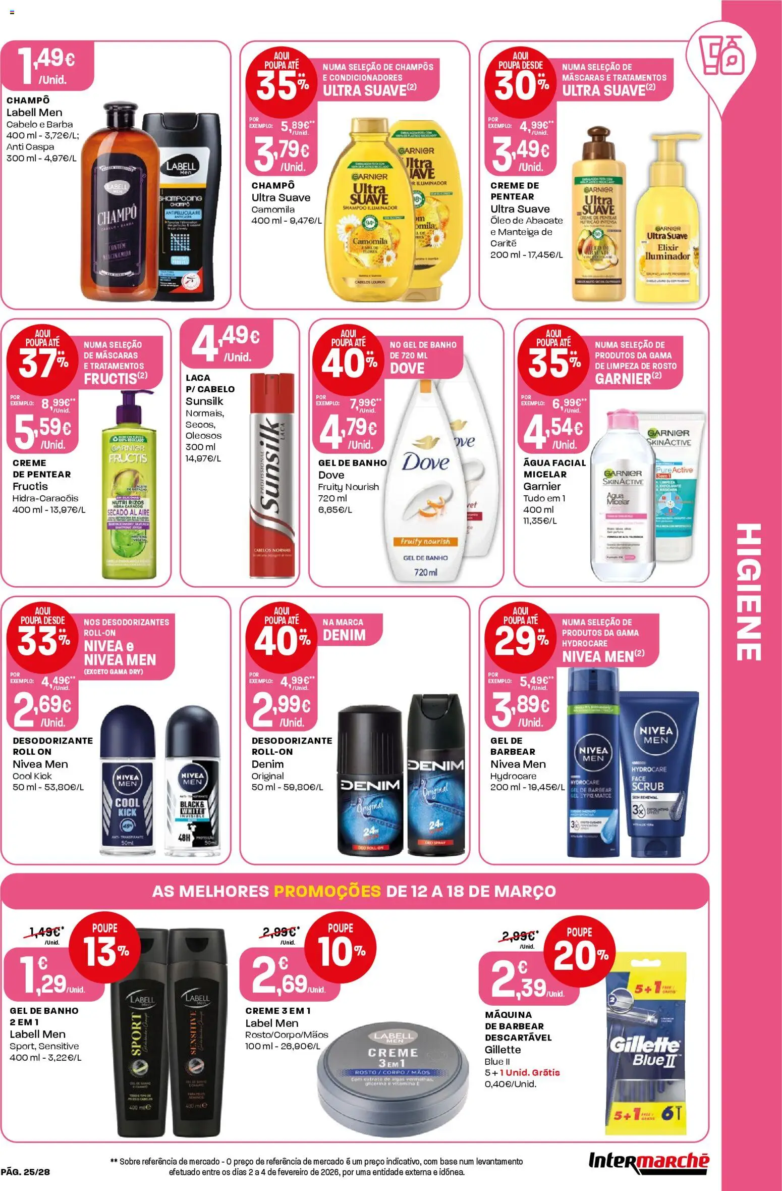 Intermarché Folheto Contact │ válido de 12.03.2026 | Página: 25 | Produtos: Shampoo, Gel de banho, Base, Creme