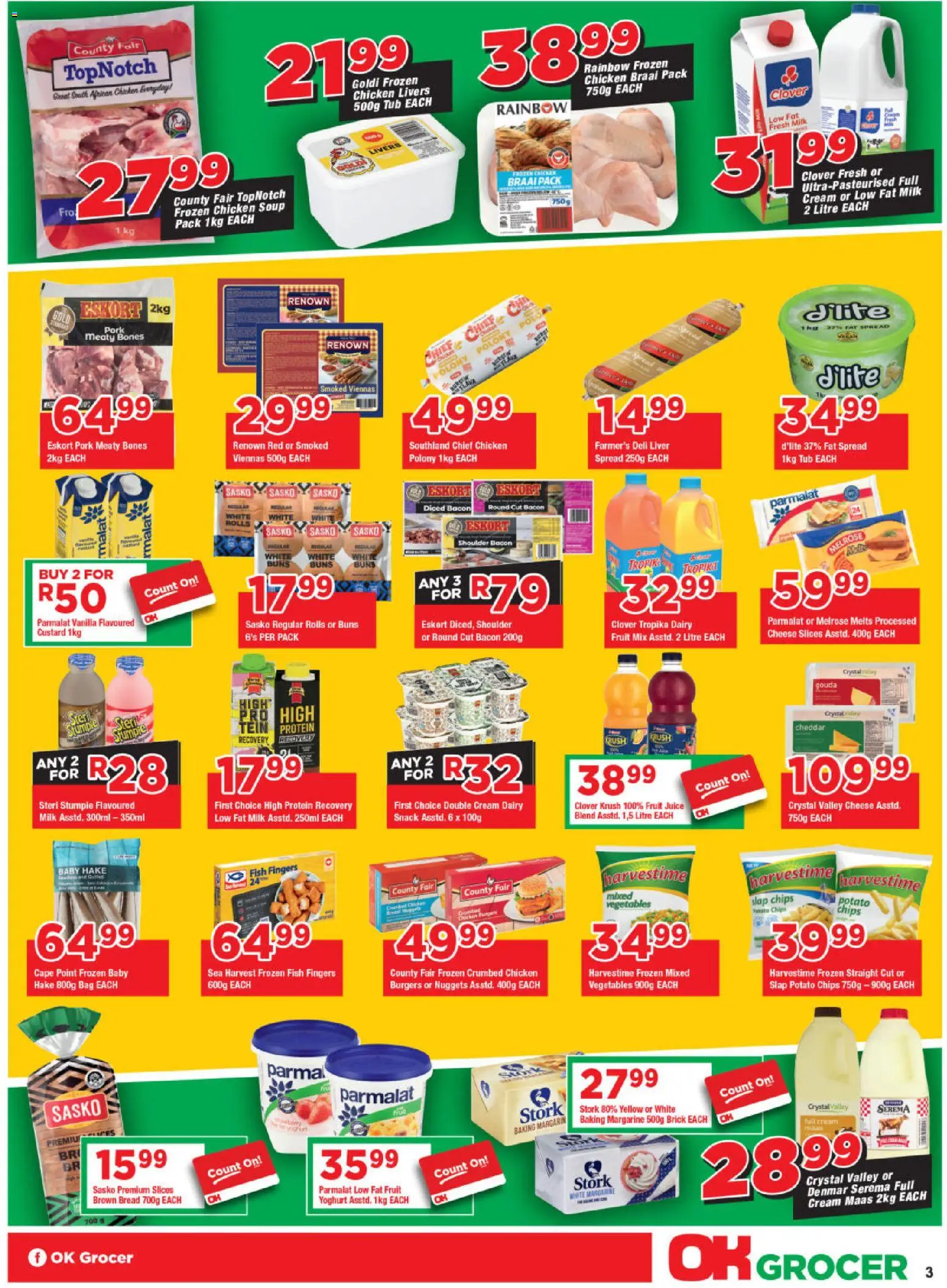 New OK Foods catalogue – valid from 25.11.2025 | Page: 3 | Products: Detergente líquido, Bread, Polony, Burgers
