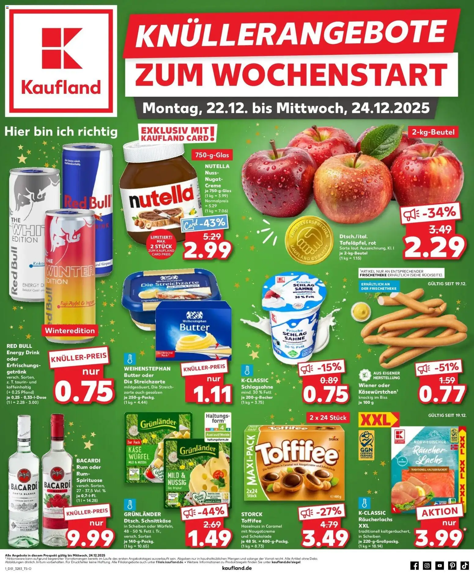 Kaufland prospekt Stollberg	 – gültig ab 22.12.2025 | Seite: 1 | Produkte: Bacardi, Käse, Grunlander, Sahne