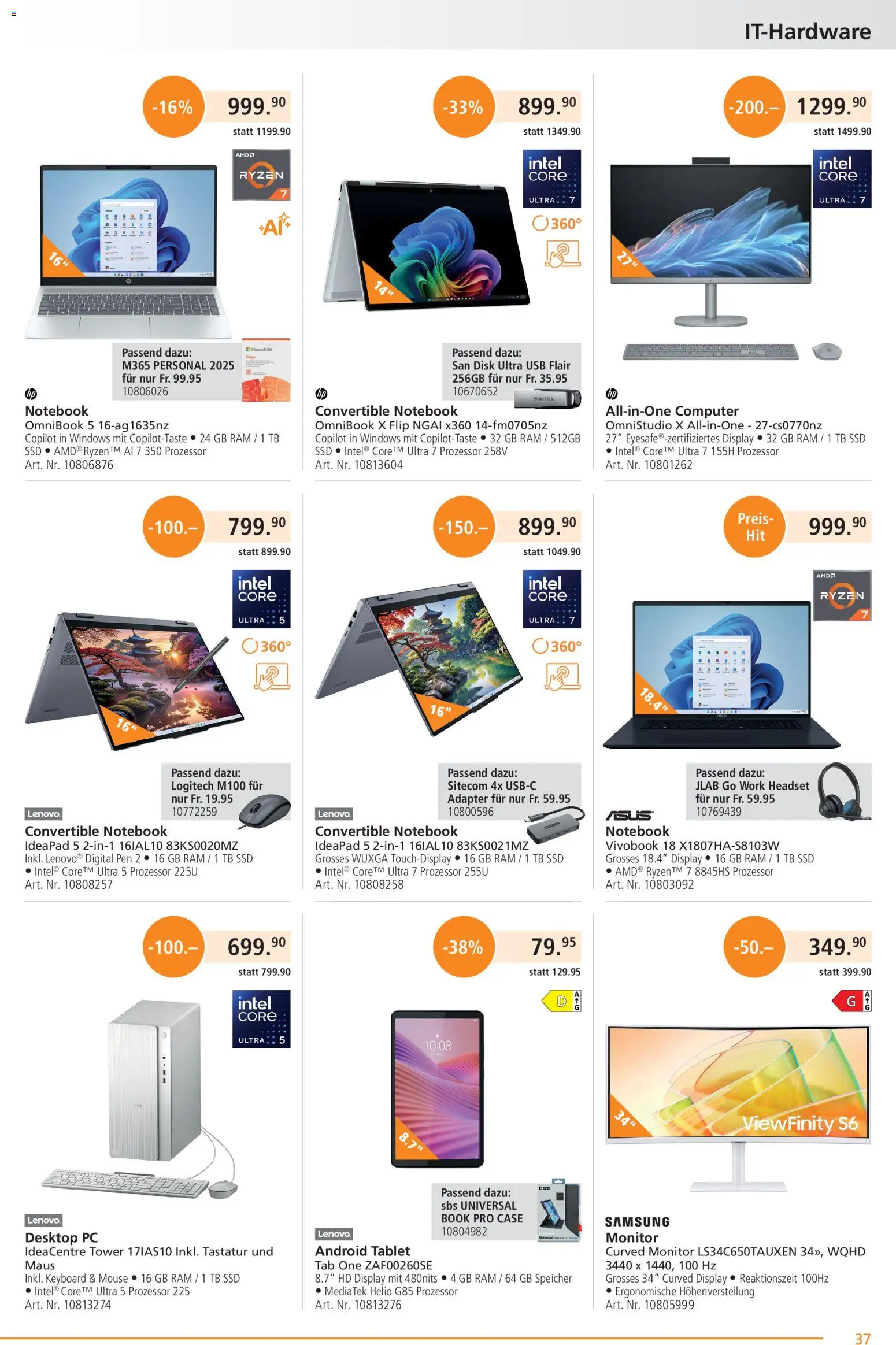 Fust aktionen – gültig ab 23.03.2026 | Seite: 37 | Produkte: Tablet, Android Tablet, Samsung, Desktop PC