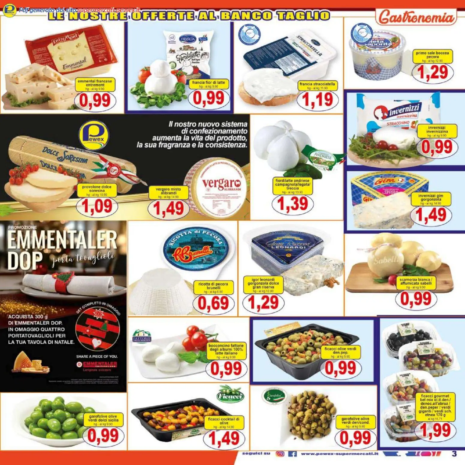 Volantino Pewex del 27.11.2025 | Pagina: 3 | Prodotti: Olive, Stracchino, Gorgonzola, Emmental