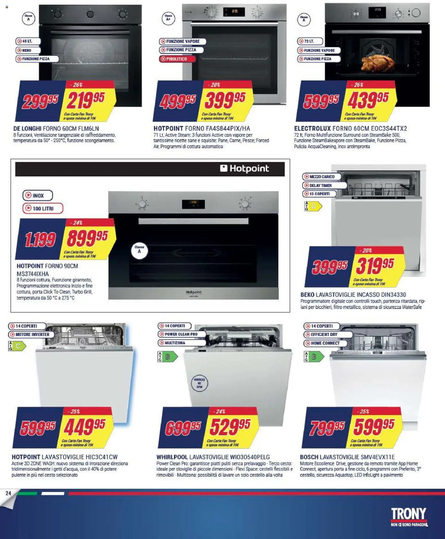 Volantino Trony del 27.12.2025 | Pagina: 24 | Prodotti: Pizza, Pavimento, Lavastoviglie, Forno