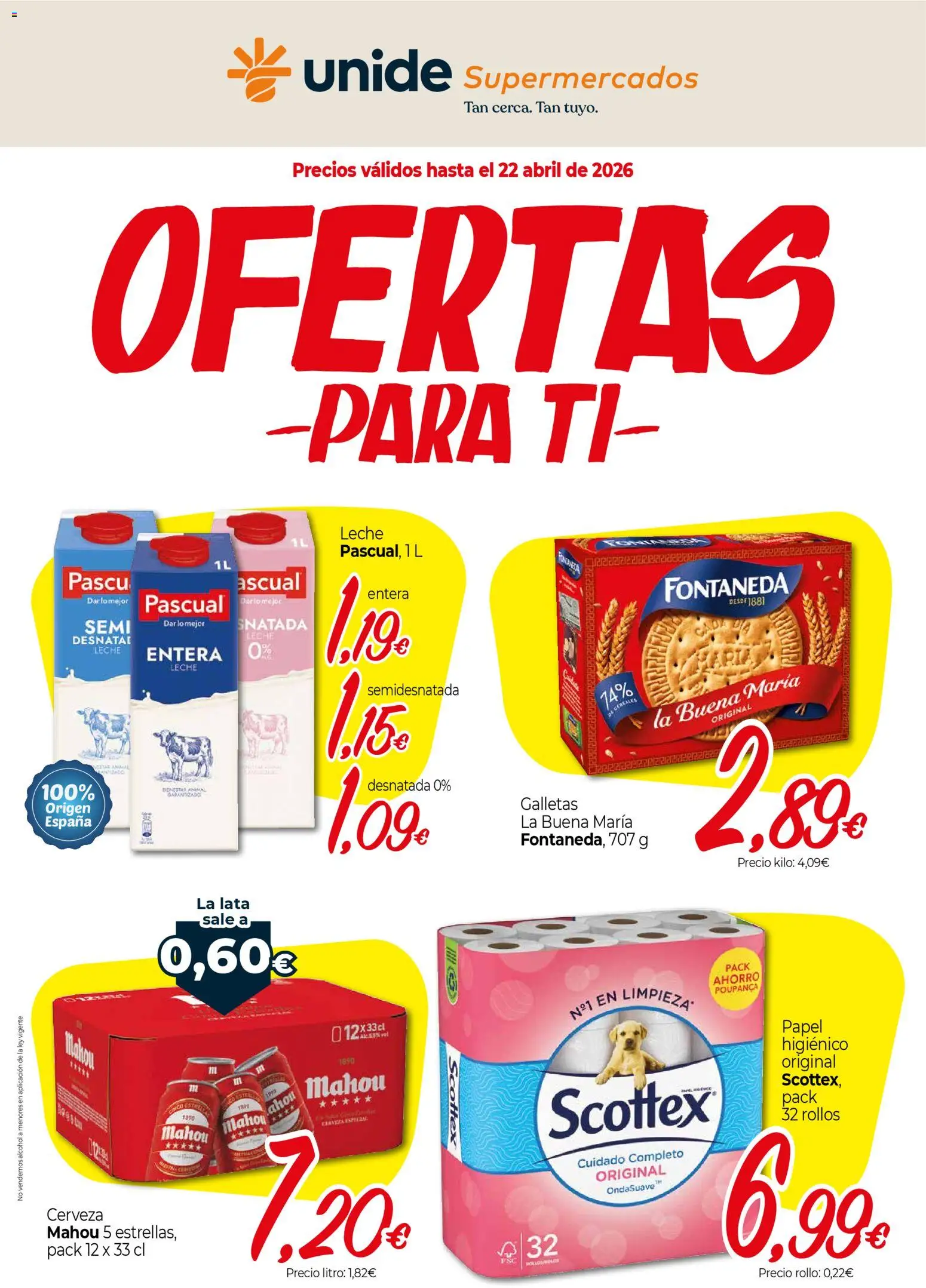 Unide - Ofertas para ti │ válido desde el 13.04.2026 | Página: 1 | Productos: Leche entera, Leche, Cerveza, Cereales