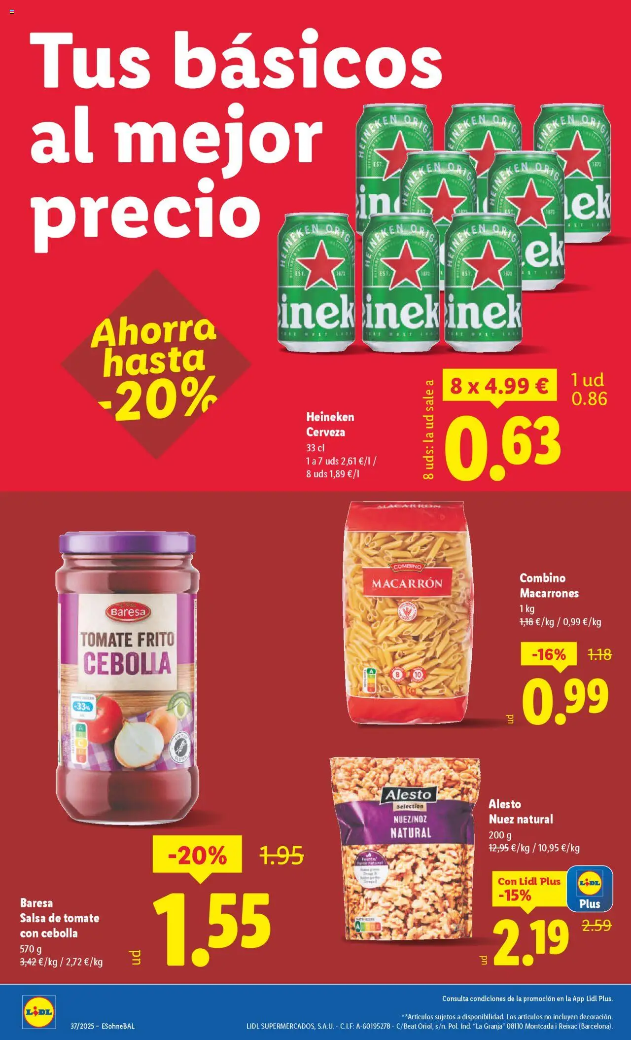 Lidl folleto │ válido desde el 08.09.2025 | Página: 4 | Productos: Cerveza, Pasta, Salsa de tomate, Σπανάκι
