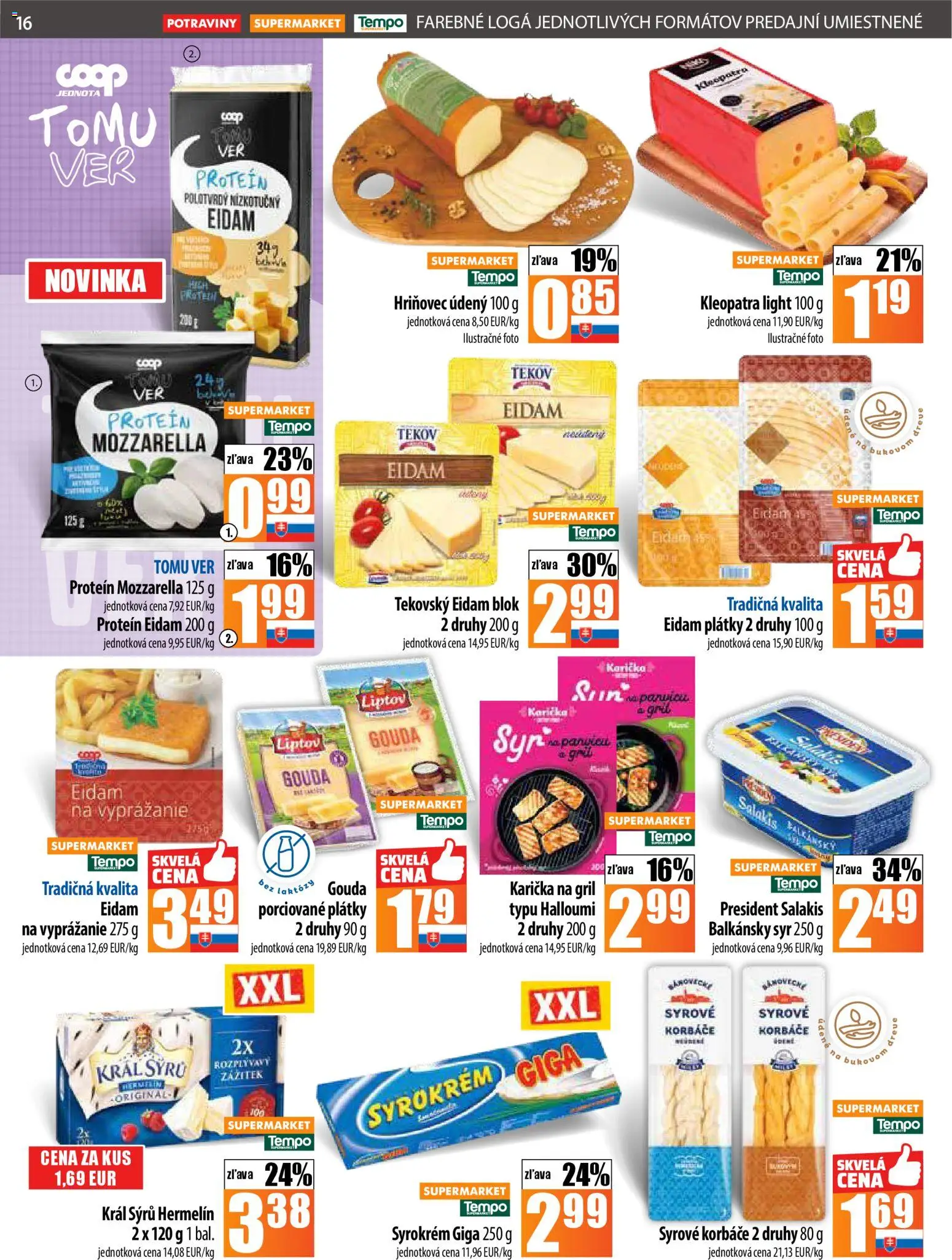 Nové COOP Jednota akcie – leták je platný od 23.10.2025 | Strana: 16 | Produkty: Gril, Eidam, Protein, Balkánsky syr