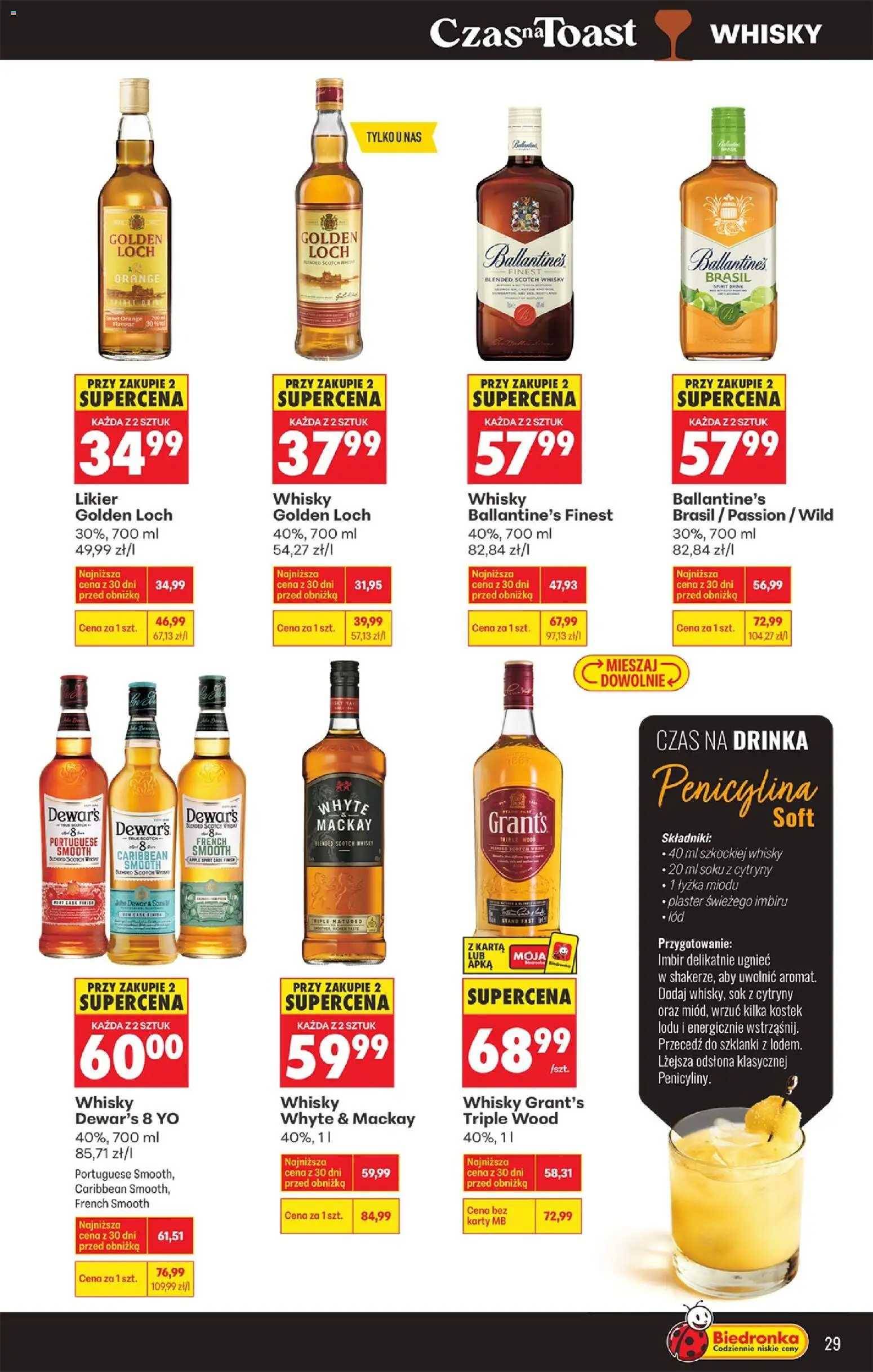 Biedronka gazetka - Czas na toast od 09.03.2026 | Strona: 29 | Produkty: Karta, Imbir, Sok z cytryny, Ballantine's brasil