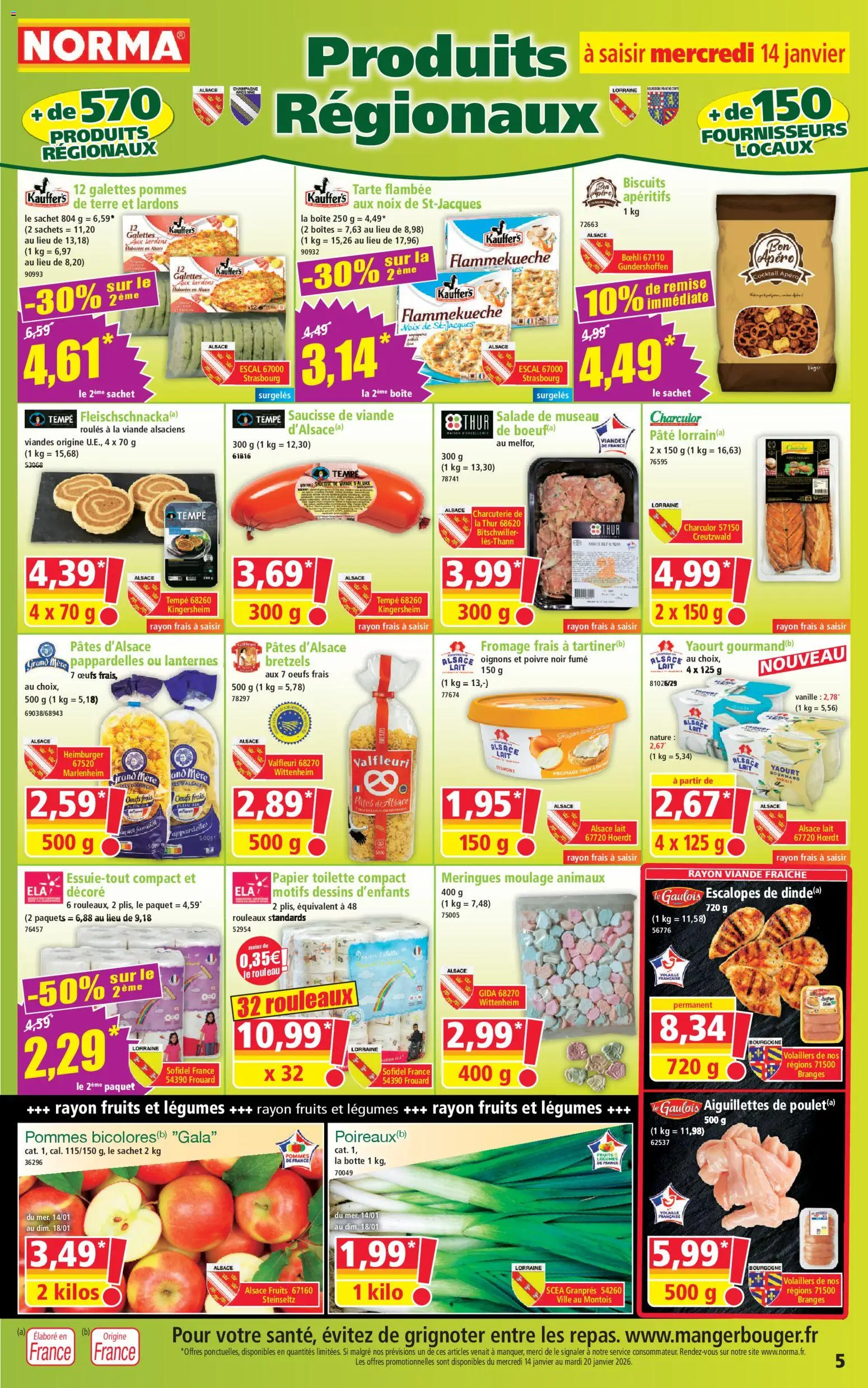 {H1} | Page: 5 | Produits: Saucisse, Viande, Bretzels, Biscuits