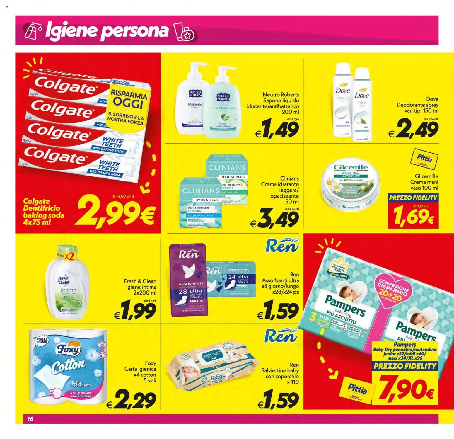 Volantino SuperConveniente del 13.01.2026 | Pagina: 16 | Prodotti: Pannolini, Deodorante, Intimo, Orecchiette