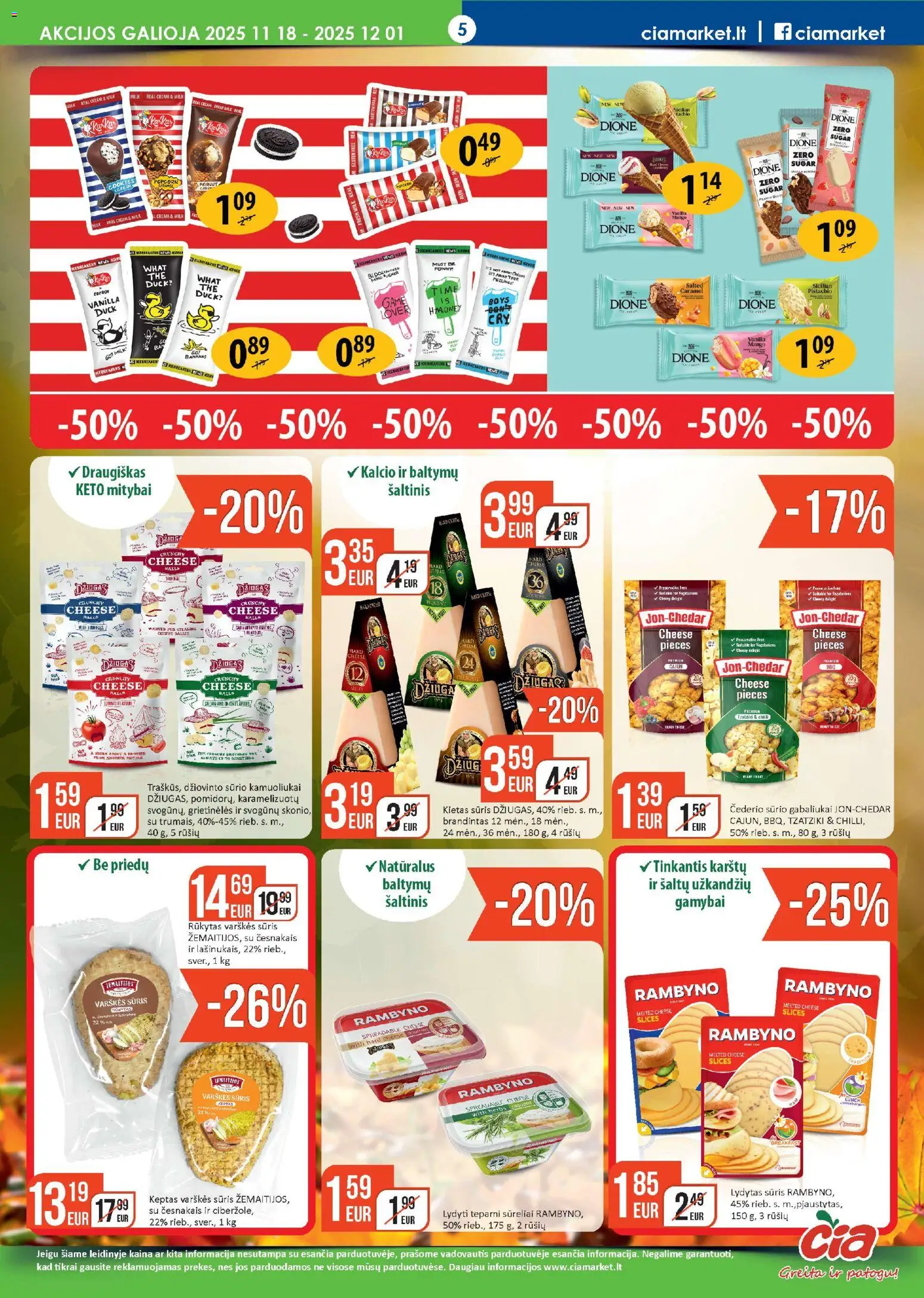 ČIA MARKET akcijos nuo 18.11.2025 | Puslapis: 5 | Prekių: Varškės sūris, Ledai, Sūris, Lydytas sūris