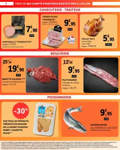 E.Leclerc - Prévisualisation de SAUMON ENTIER, Elevé NORVÈGE ou ECOSSE. Disponible au stand poissonnerie. valide à partir de 03.11.2025 | Page: 3 | Produits: Jambon, Filet mignon, Bavette, Saumon