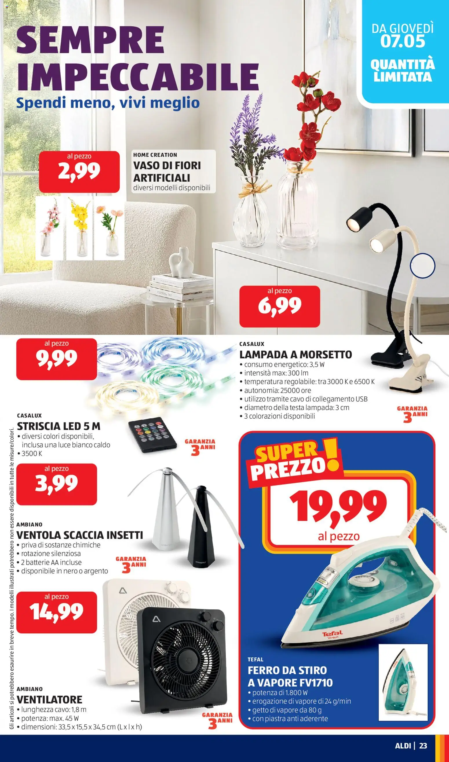 Volantino Aldi del 04.05.2026 | Pagina: 23 | Prodotti: Ventilatore, Fan, Batterie, Lampada