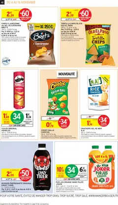 Intermarché - Prévisualisation de CHIPS À L'ANCIENNE AU SEL DE GUÉRANDE BRET'S, Chips à l'ancienne au sel de Guérande valide à partir de 04.11.2025 | Page: 40 | Produits: Crackers, Orange, Jus, Chips