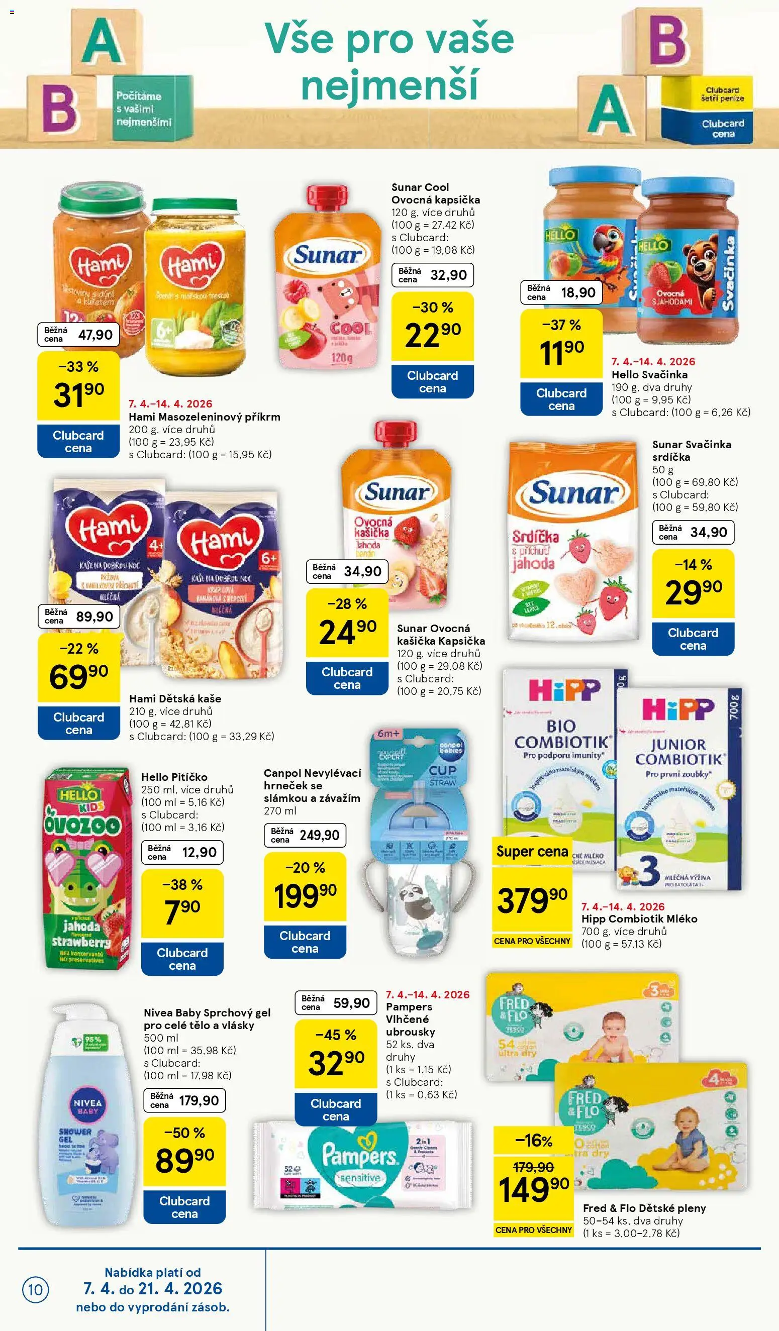 Tesco leták - Supermarket od 07.04.2026 | Strana: 10 | Produkty: Ubrousky, Kaše, Pleny, Hami