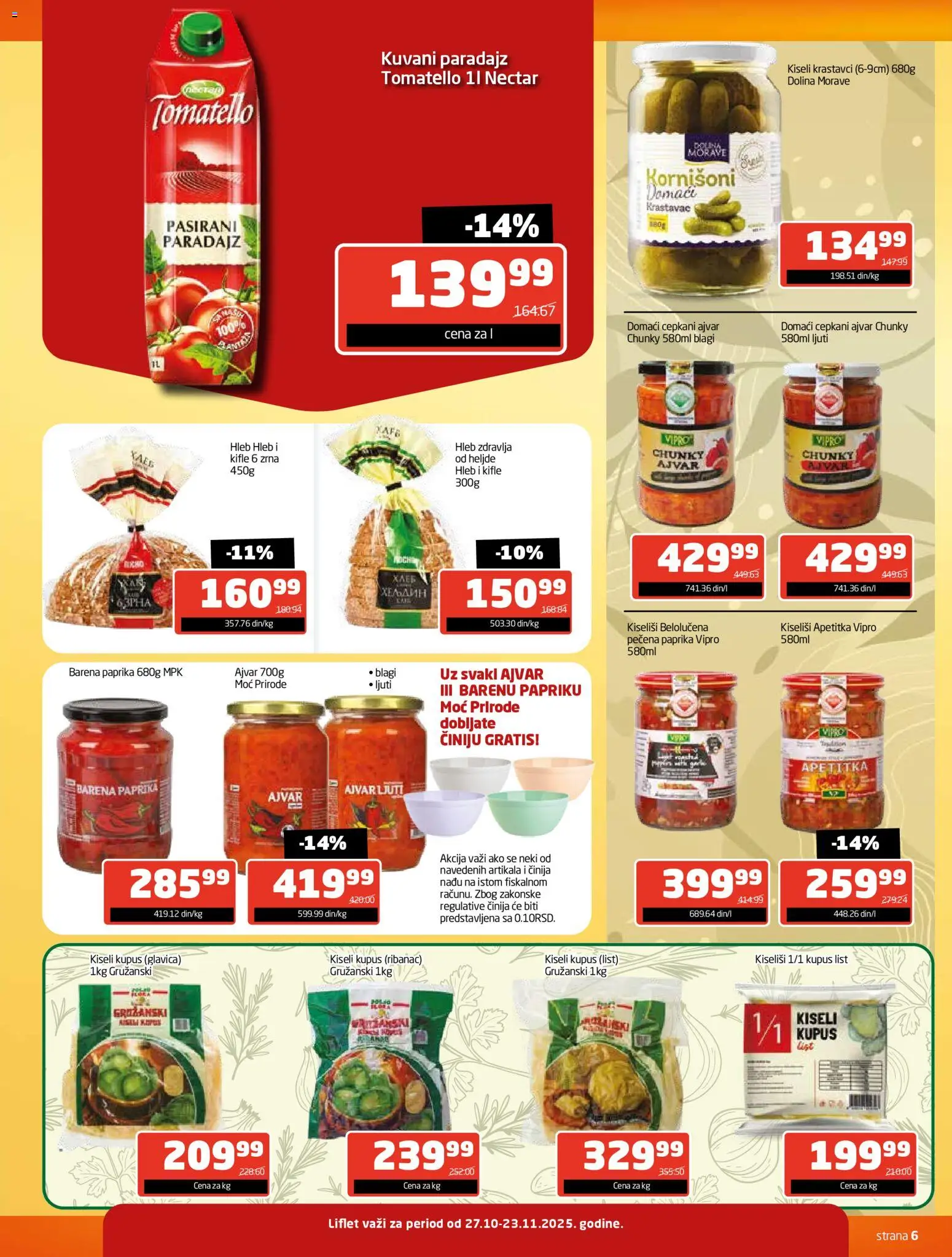 Gomex katalog - važi od 27.10.2025 | Strana: 6 | Proizvode: Krastavac, Kiseli krastavci, Kupus, Paradajz