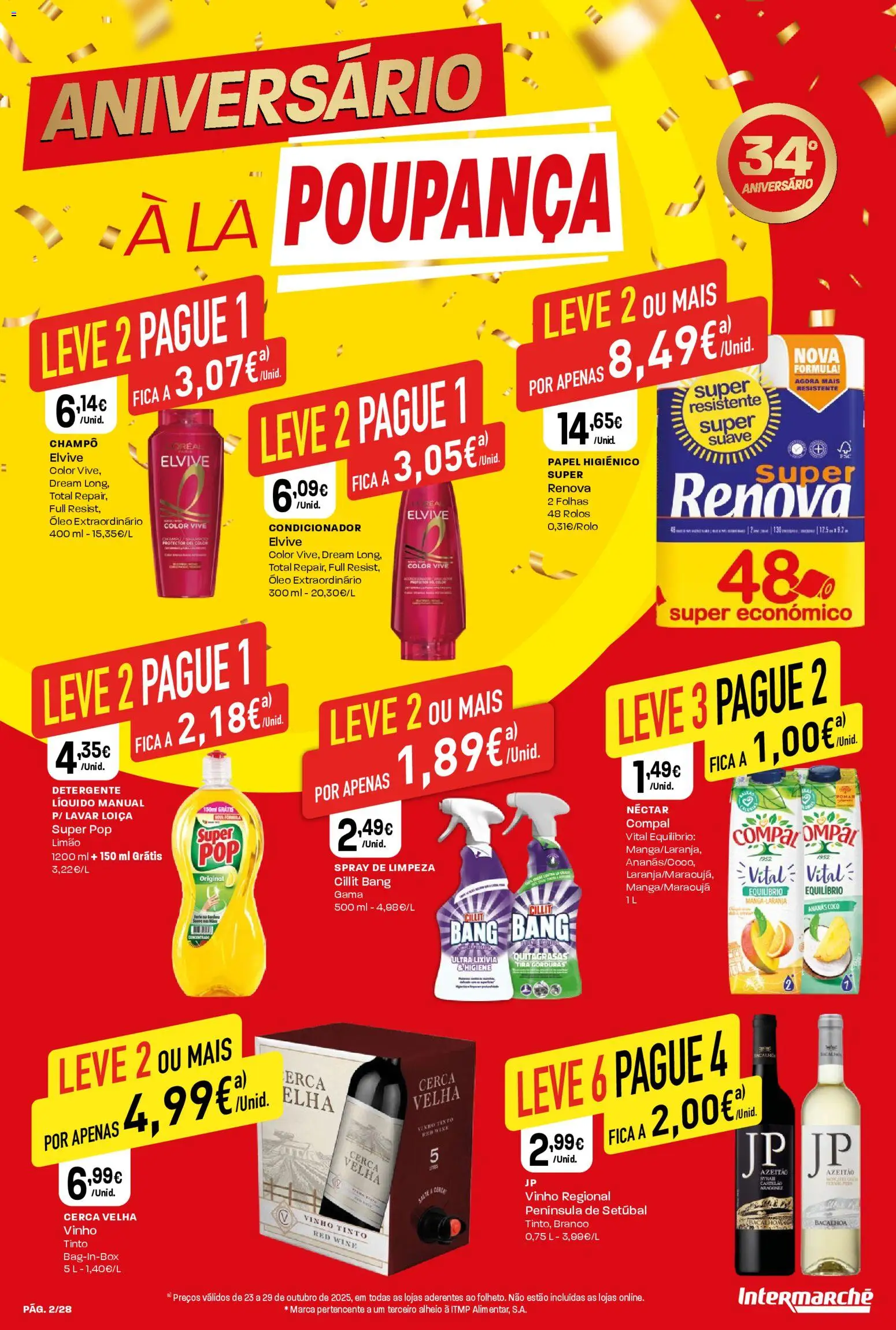 Intermarché Folheto Contact │ válido de 23.10.2025 | Página: 2 | Produtos: Papel higiénico, Detergente, Óleo, Vinho tinto