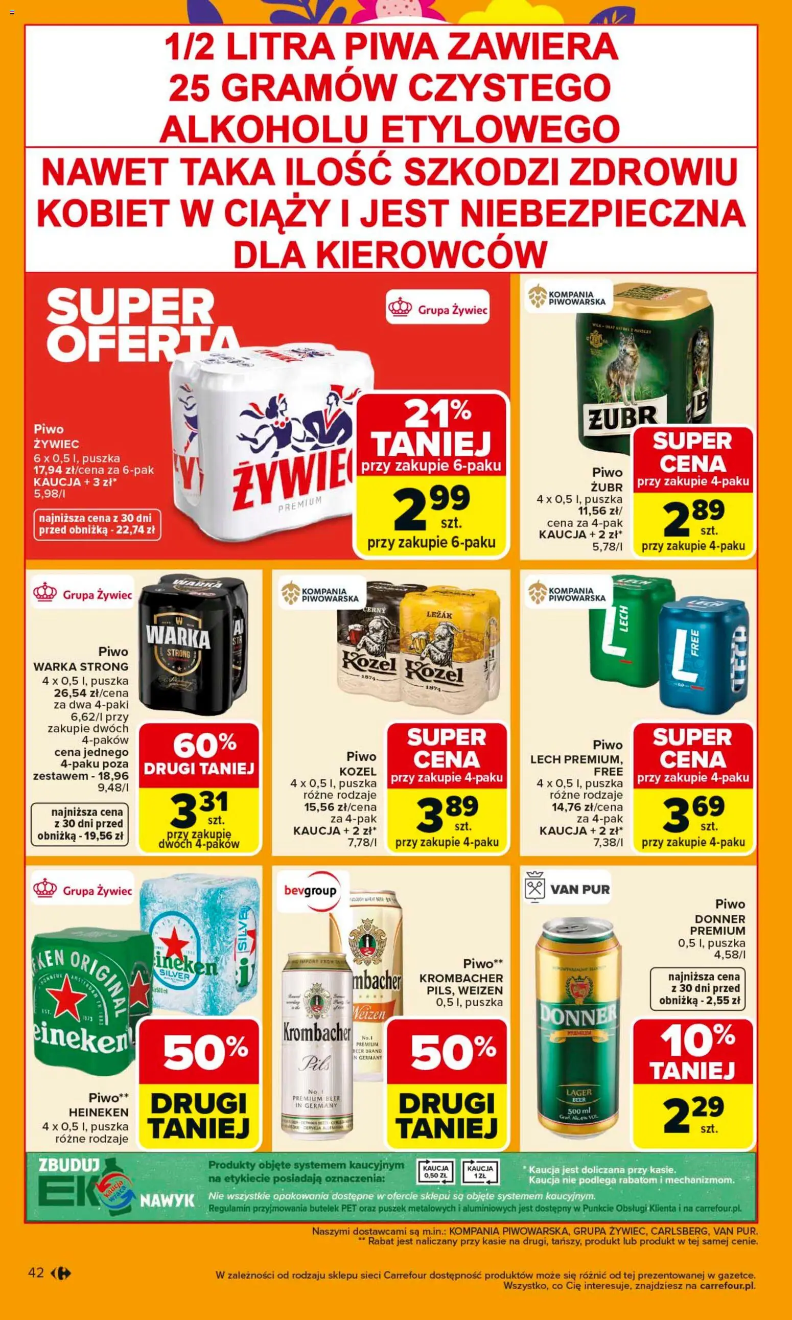 Carrefour gazetka od 23.03.2026 | Strona: 48 | Produkty: Leżak, Warka, Piwo, Heineken