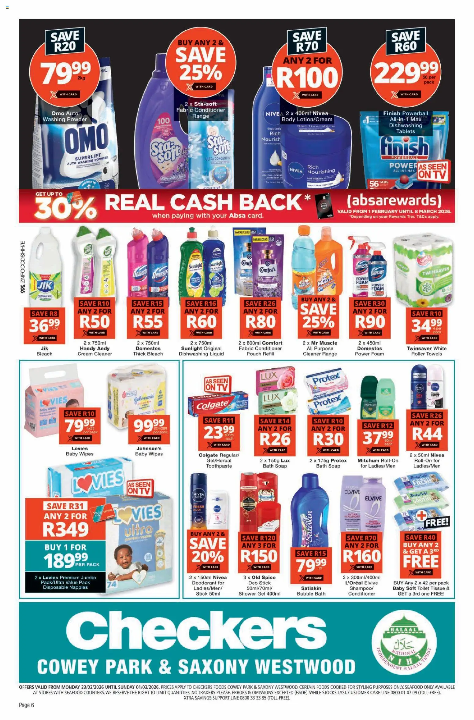 New Checkers catalogue – valid from 23.02.2026 | Page: 6 | Products: Bath, Shower, Shower gel, Washing powder