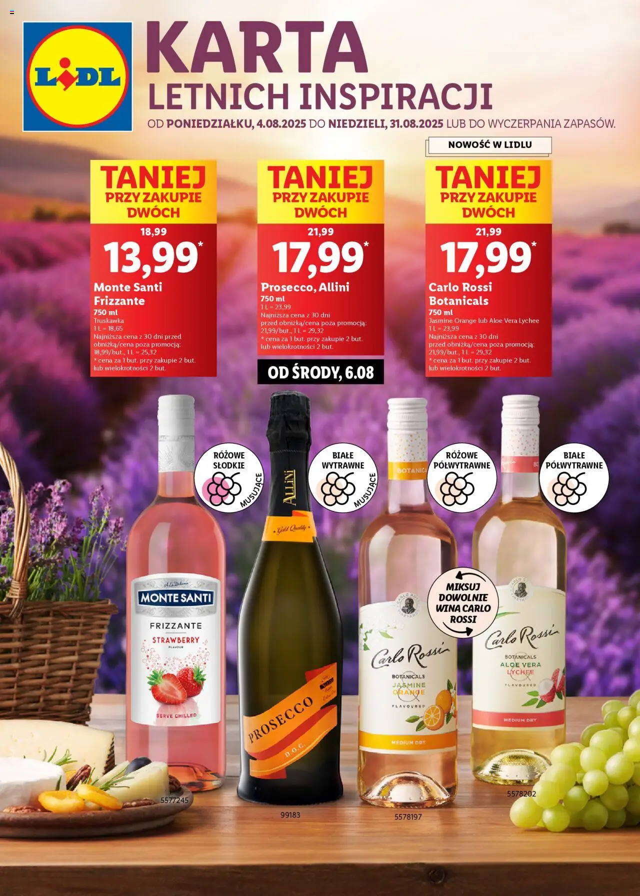 Lidl Katalog karta win od 04.08.2025 | Strona: 1 | Produkty: Karta, Monte Santi, Prosecco, Carlo Rossi