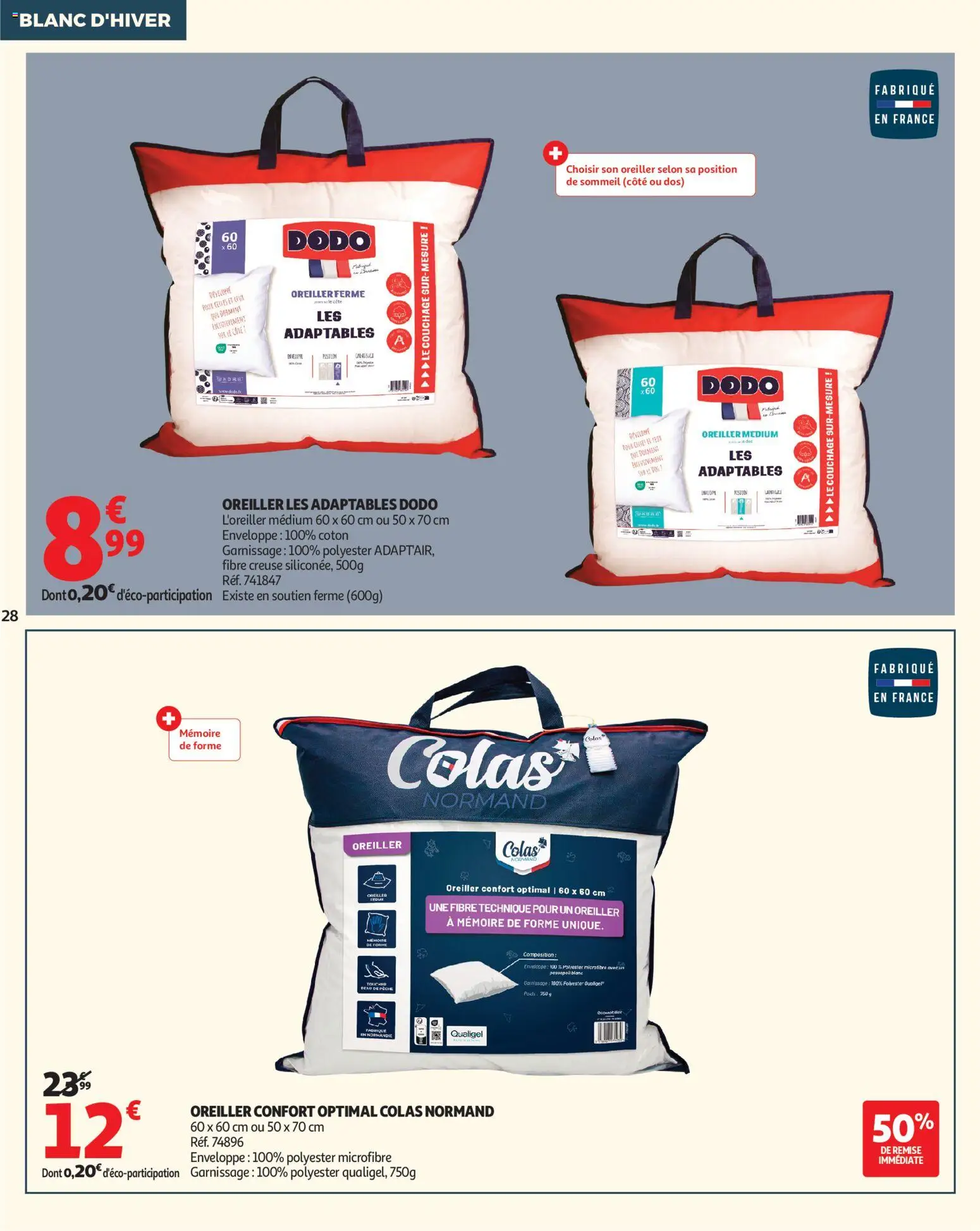 {H1} | Page: 28 | Produits: Pêche, Coton, Enveloppe, Oreiller