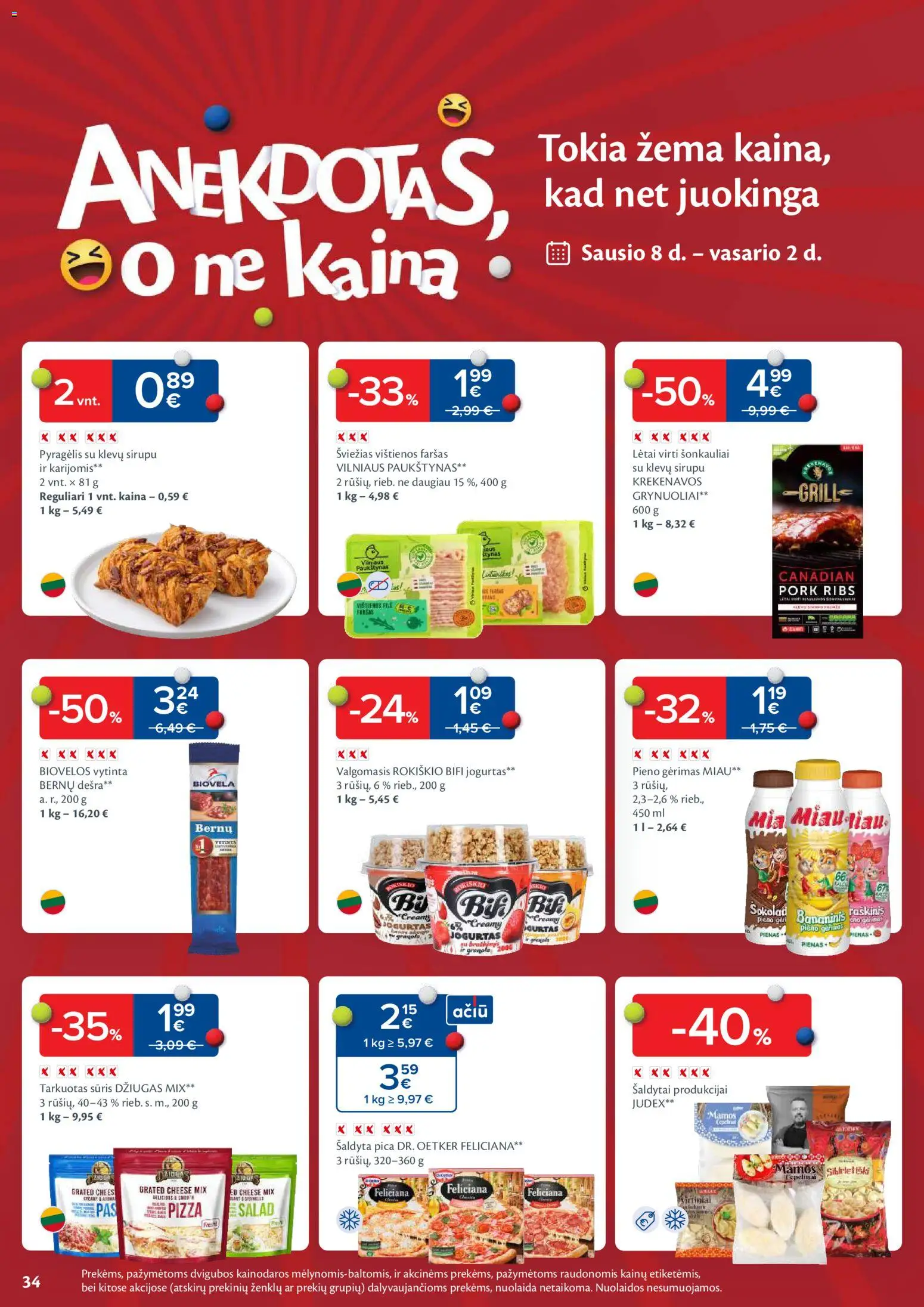 MAXIMA akcijos nuo 06.01.2026 | Puslapis: 34 | Prekių: Vištienos, Sūris, Pica, Dešra