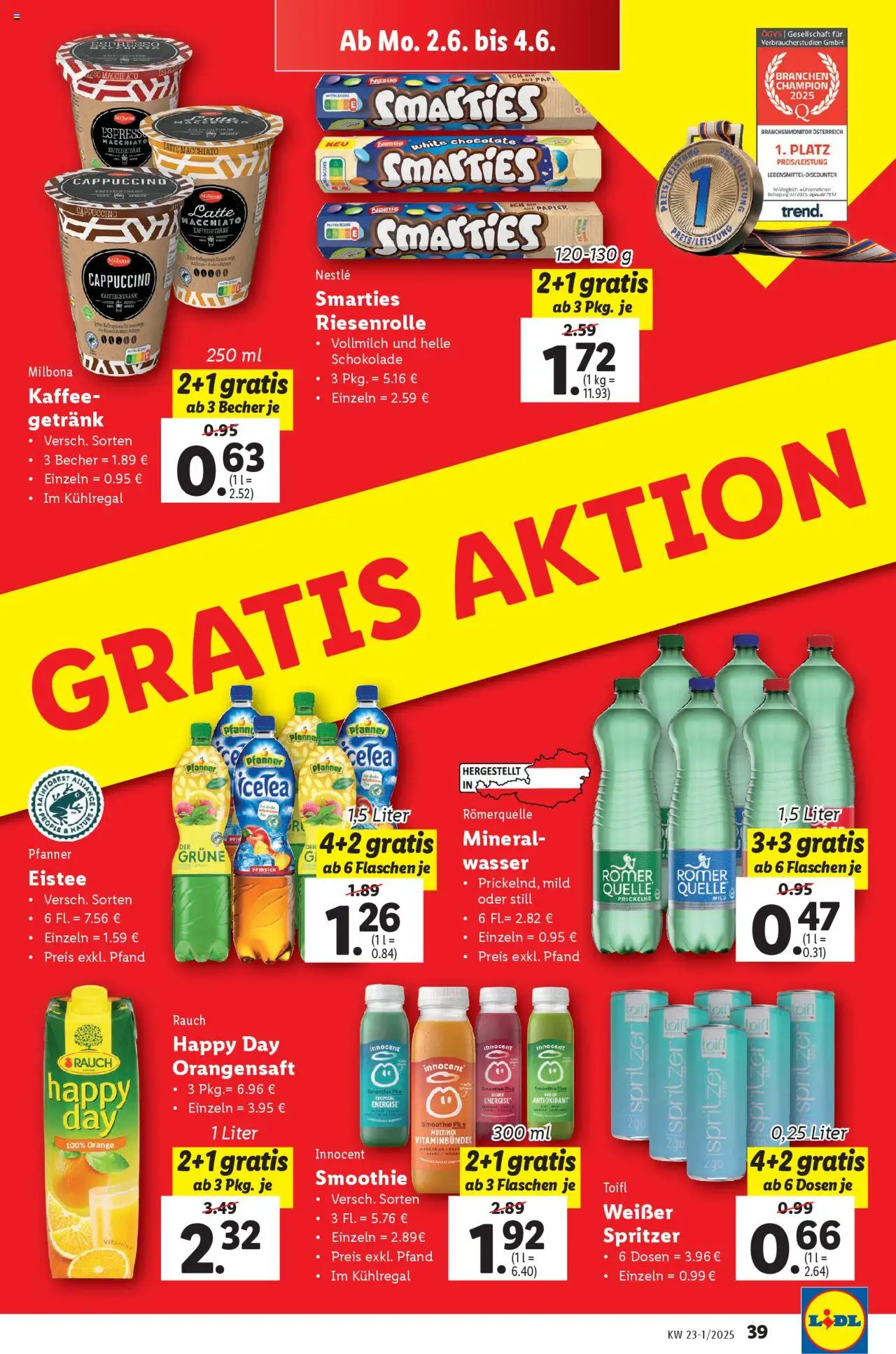 Lidl - Flugblatt gültig ab 28.05.2025 | Seite: 45 | Produkte: Wasser, Pfirsich, Kaffee, Schokolade