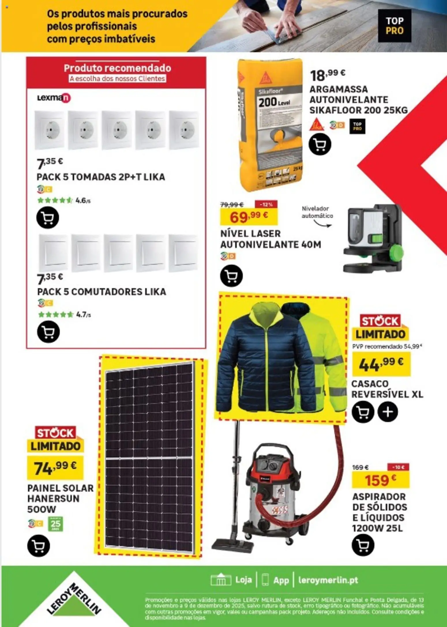 Leroy Merlin Portugal Continental │ válido de 13.11.2025 | Página: 18 | Produtos: Casaco, Argamassa, Aspirador