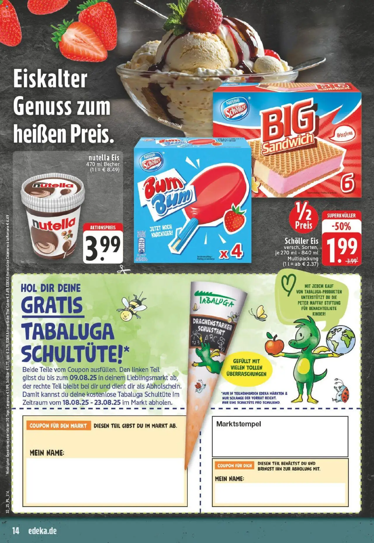 Edeka prospekt Düsseldorf-Derendorf	 - gültig ab dem 03.08.2025 | Seite: 14 | Produkte: Langnese, Iglo, Nutella, Eis