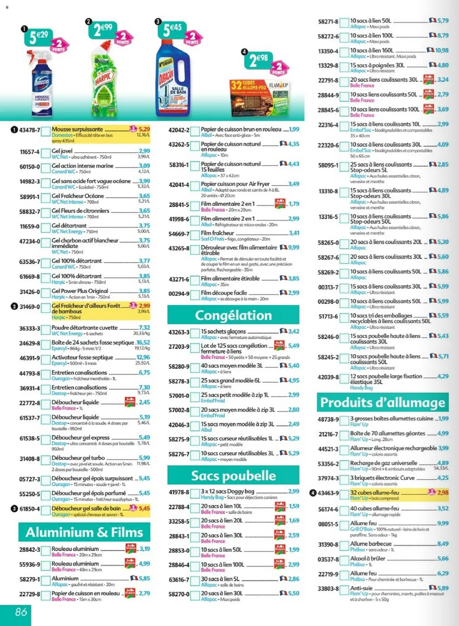 {H1} | Page: 86 | Produits: Allume feu, Alcool, Réfrigérateur, Domestos