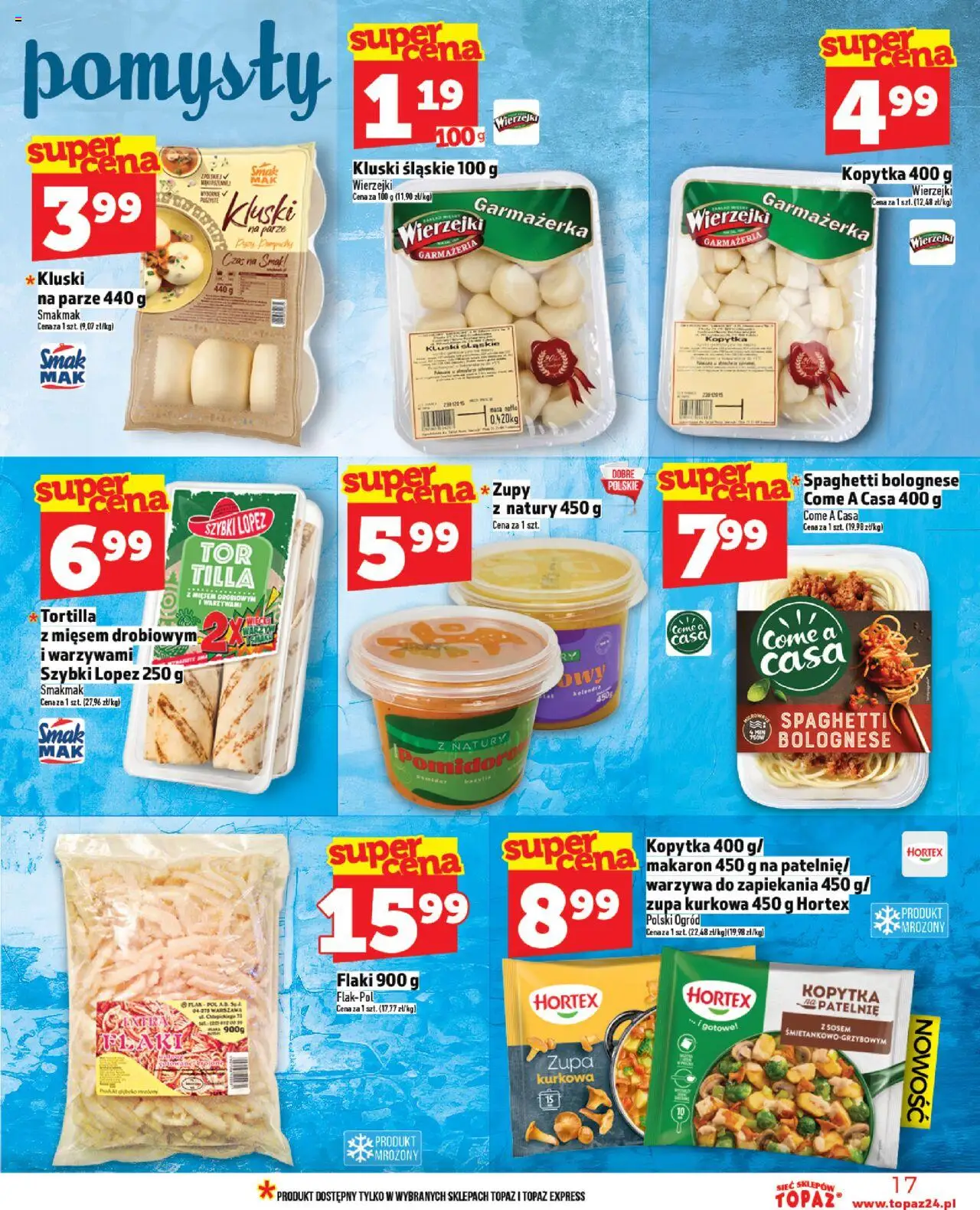 Topaz Gazetka od 23.10.2025 | Strona: 17 | Produkty: Kluski śląskie, Zupa, Kopytka, Warzywa