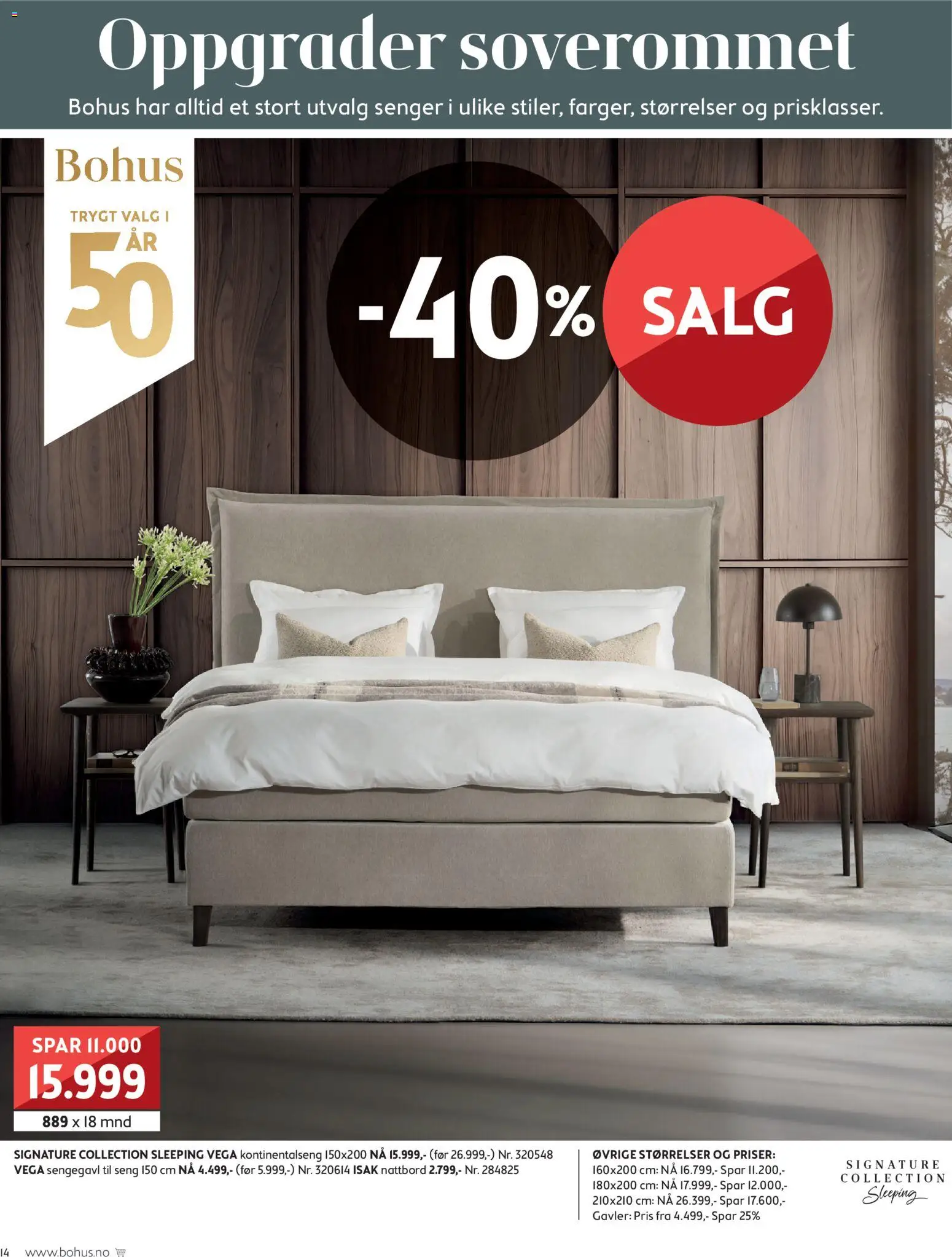 {H1} | Side: 14 | Produkter: Kontinentalseng, Seng, Nattbord, Sengegavl