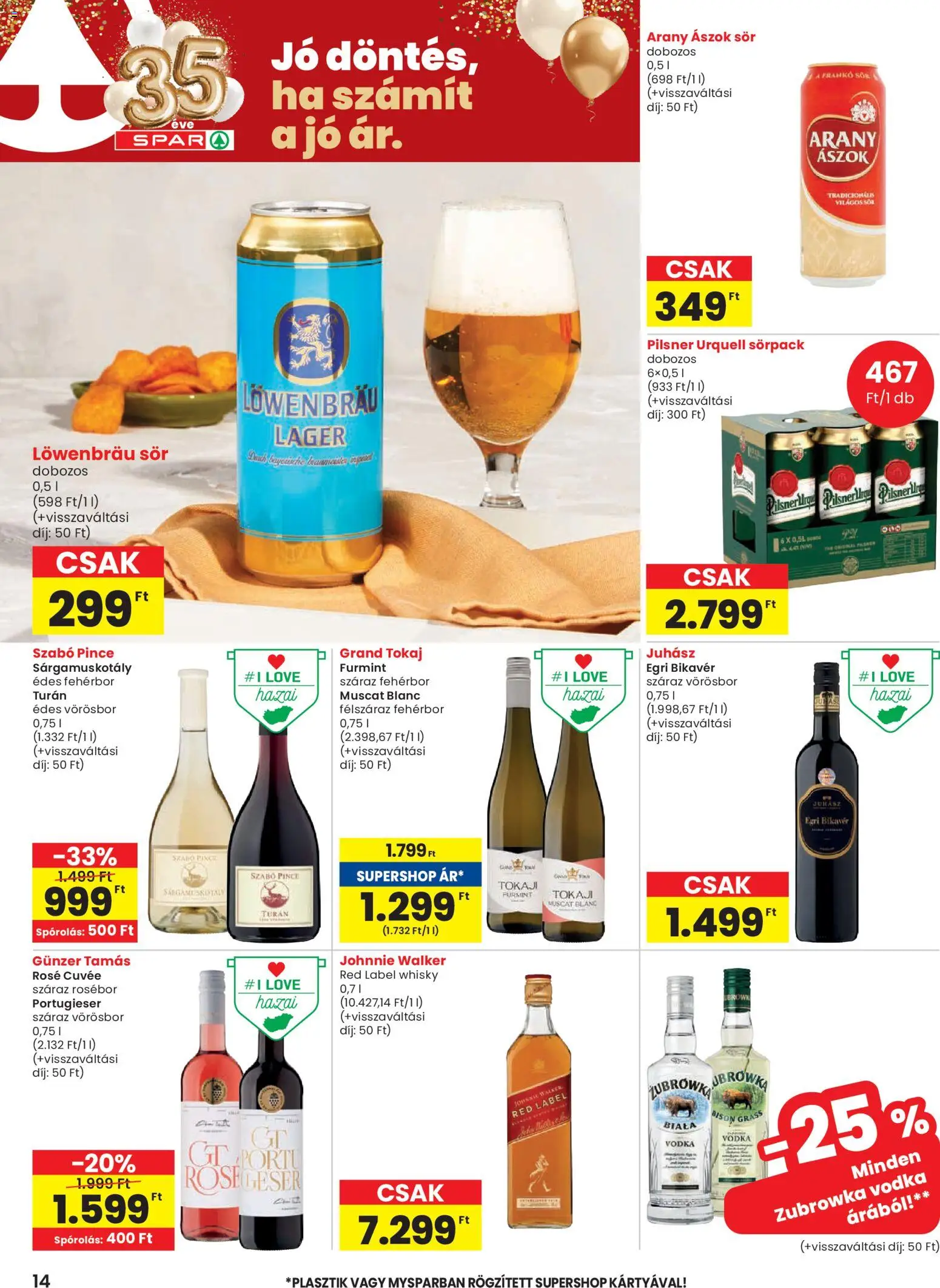 Spar akciós ujság - amely érvényes a következő dátumtól: 29.01.2026 | Oldal: 14 | Termékek: Pilsner urquell, Sör, Feferoni, Vodka